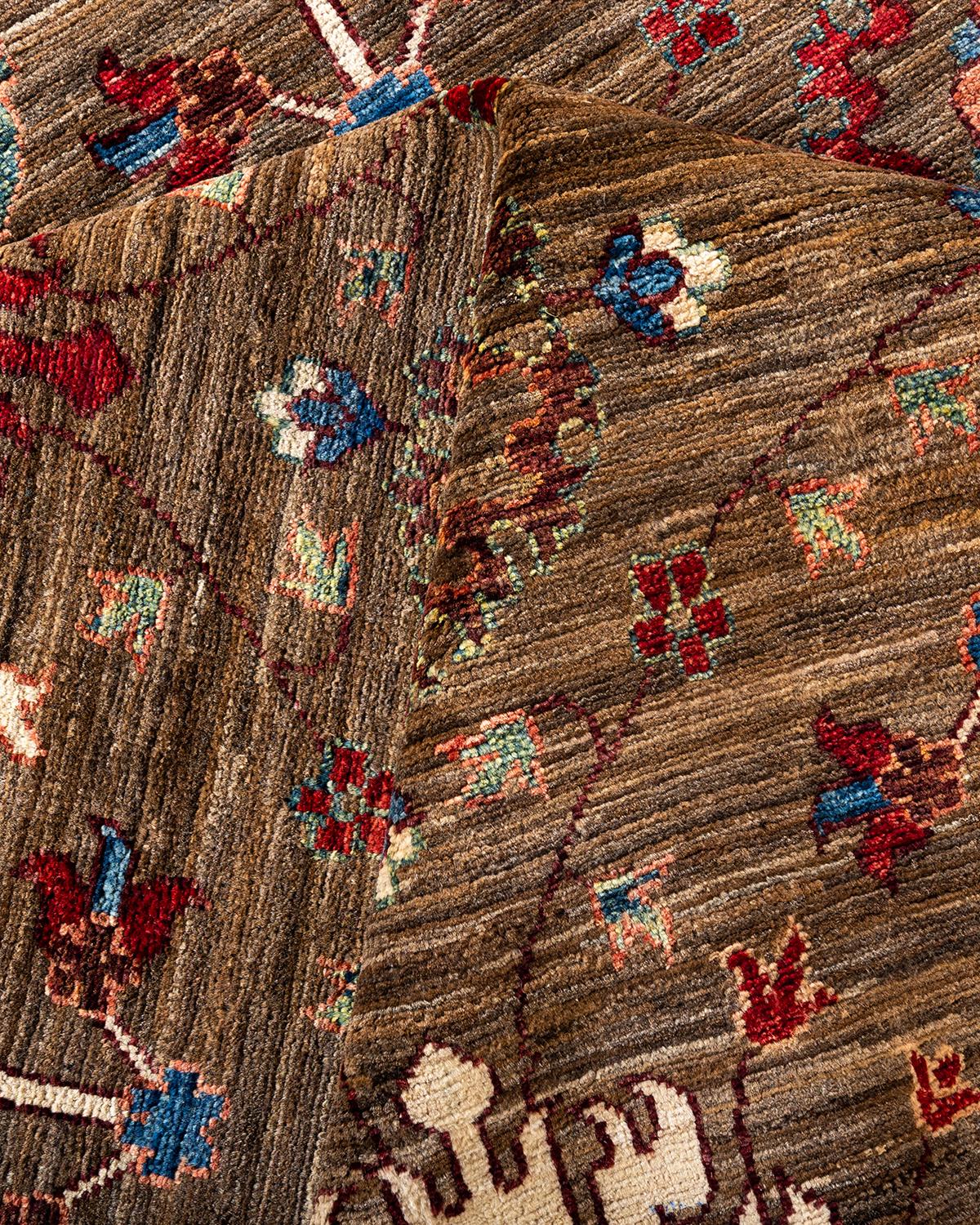 Traditional Serapi Hand Knotted Wool Brown Area Rug For Sale 2