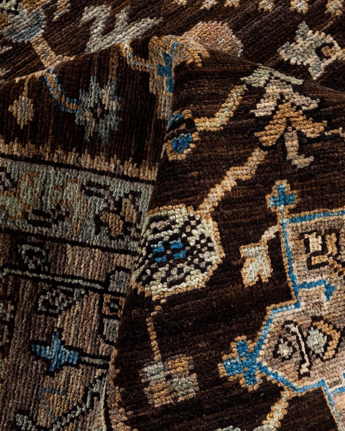 Traditional Serapi Hand Knotted Wool Brown Area Rug For Sale 2