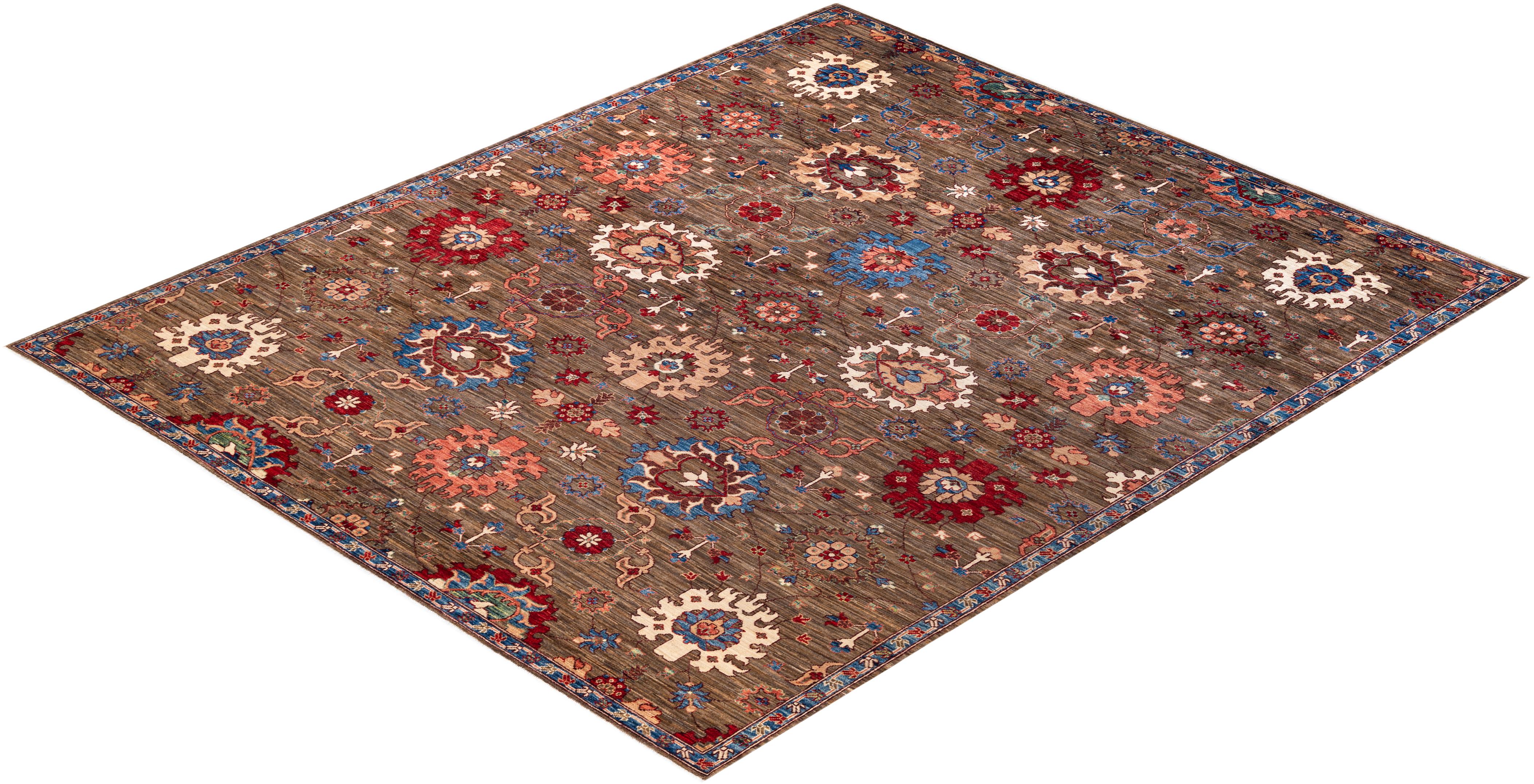  Traditional Serapi Hand Knotted Wool Brown Area Rug For Sale 3