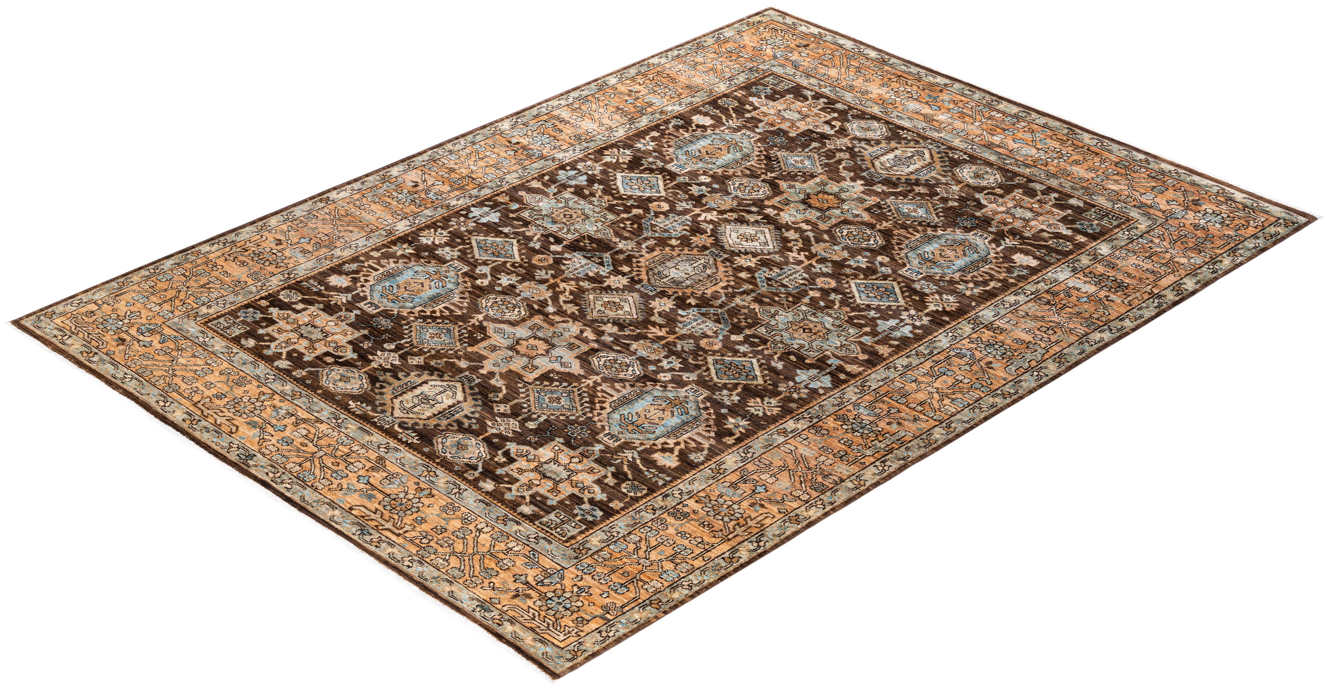 Traditional Serapi Hand Knotted Wool Brown Area Rug For Sale 3