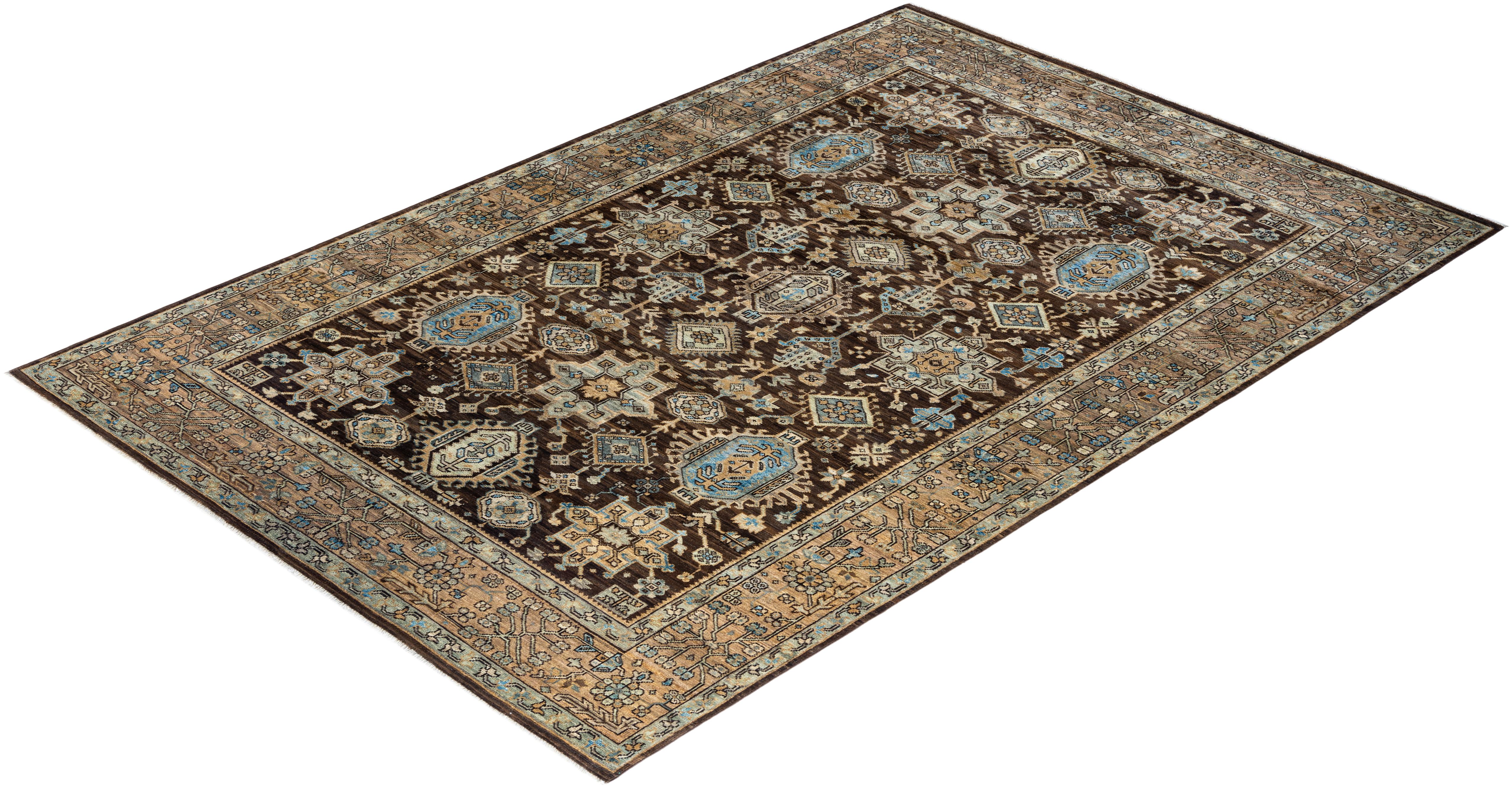  Traditional Serapi Hand Knotted Wool Brown Area Rug For Sale 3