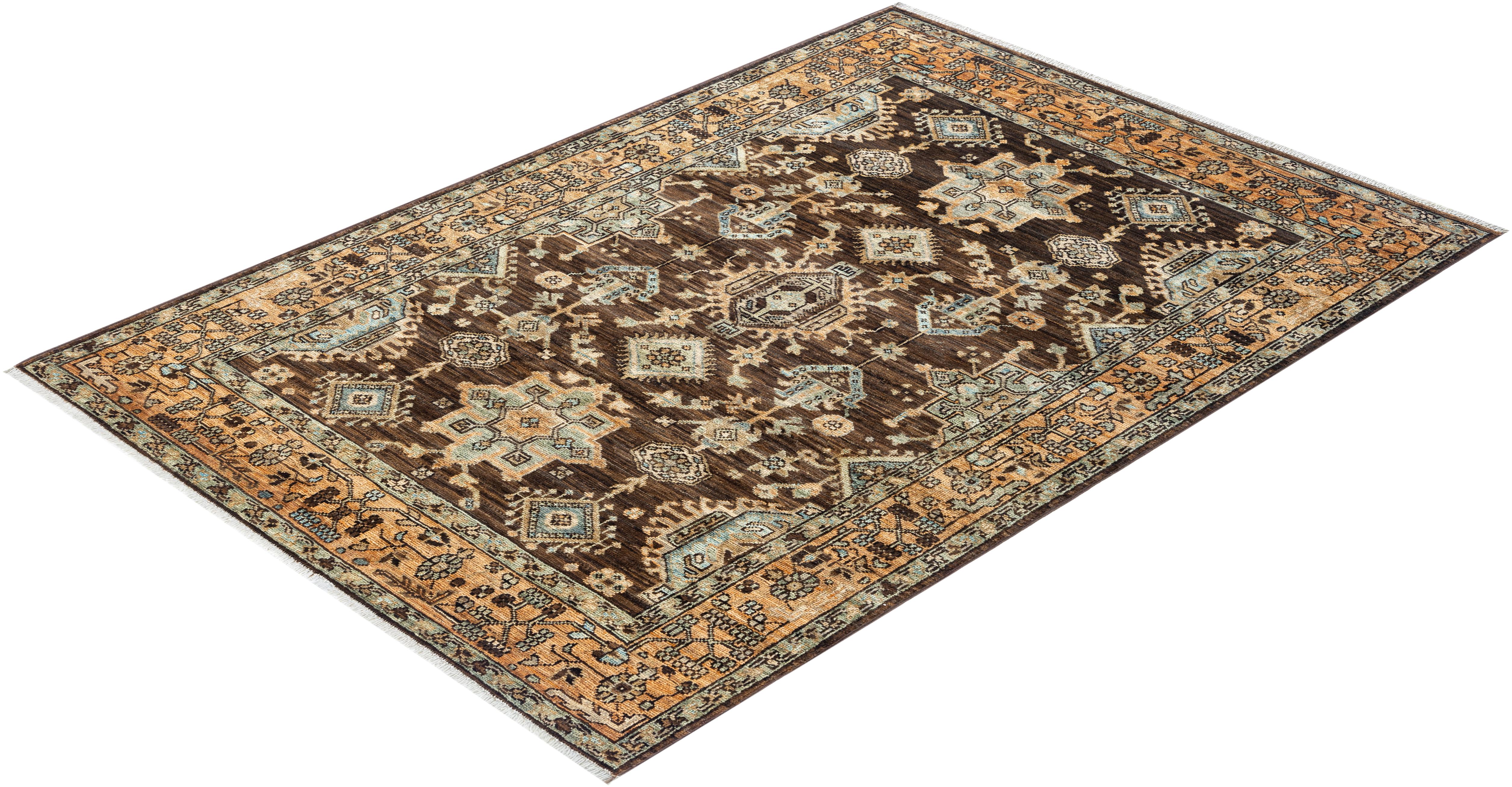Traditional Serapi Hand Knotted Wool Brown Area Rug For Sale 3