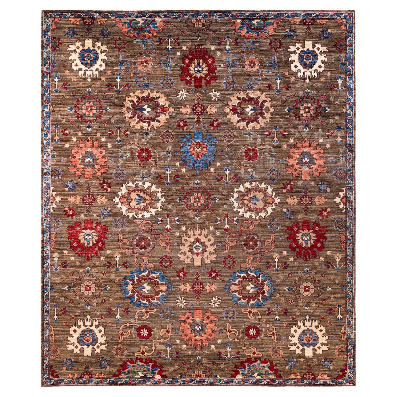  Traditional Serapi Hand Knotted Wool Brown Area Rug For Sale