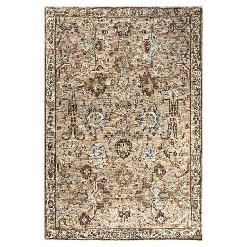 Rebrwon Traditional Rug Traditional Serapi Hand Knotted Wool Brown Area Rug For Sale at 1stDibs