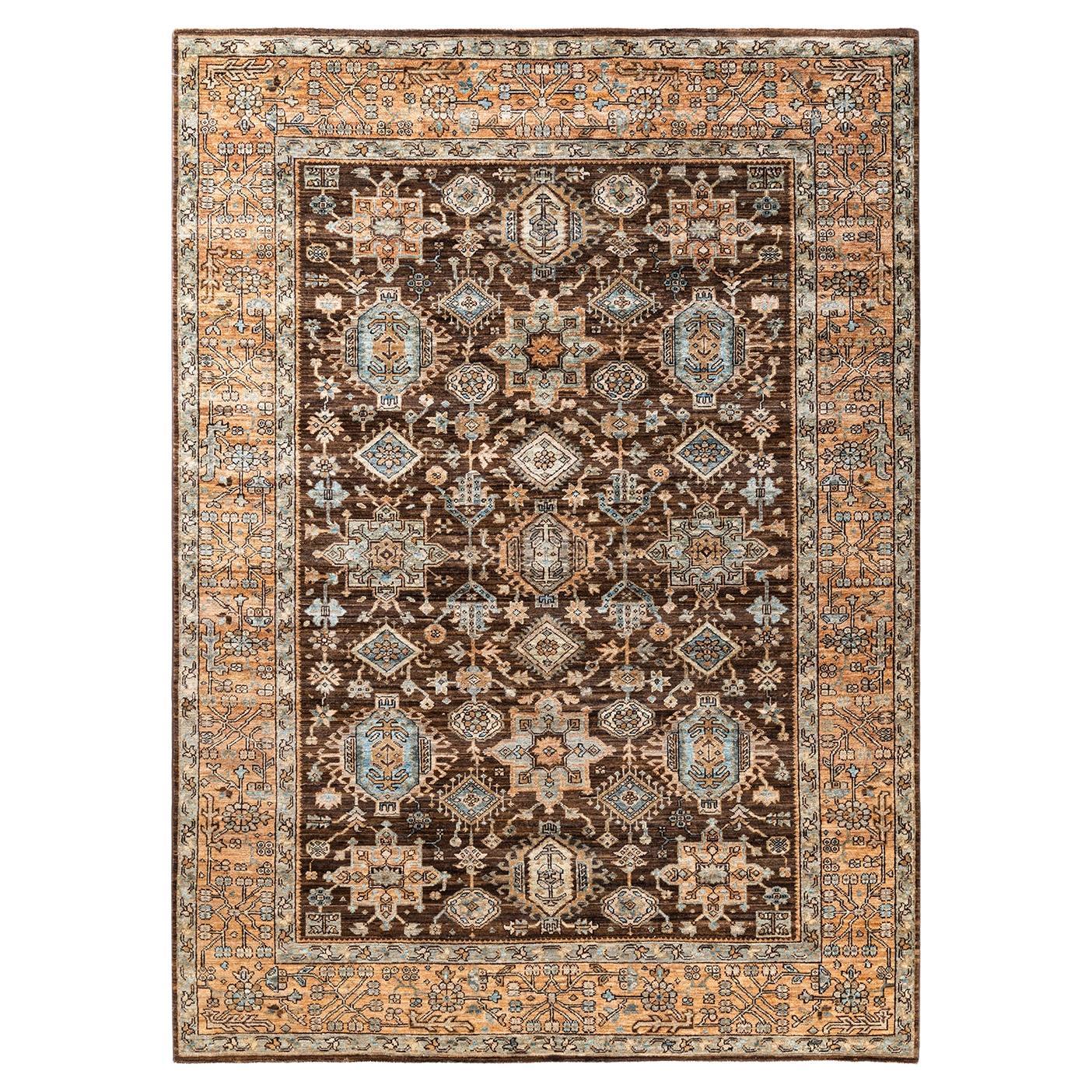Traditional Serapi Hand Knotted Wool Brown Area Rug For Sale