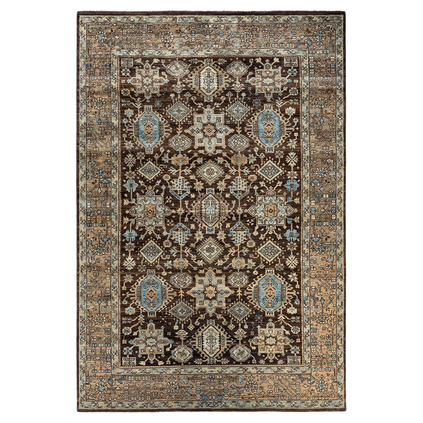  Traditional Serapi Hand Knotted Wool Brown Area Rug For Sale