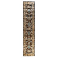 Traditional Serapi Hand Knotted Wool Brown Runner 2' 8" x 13' 8"