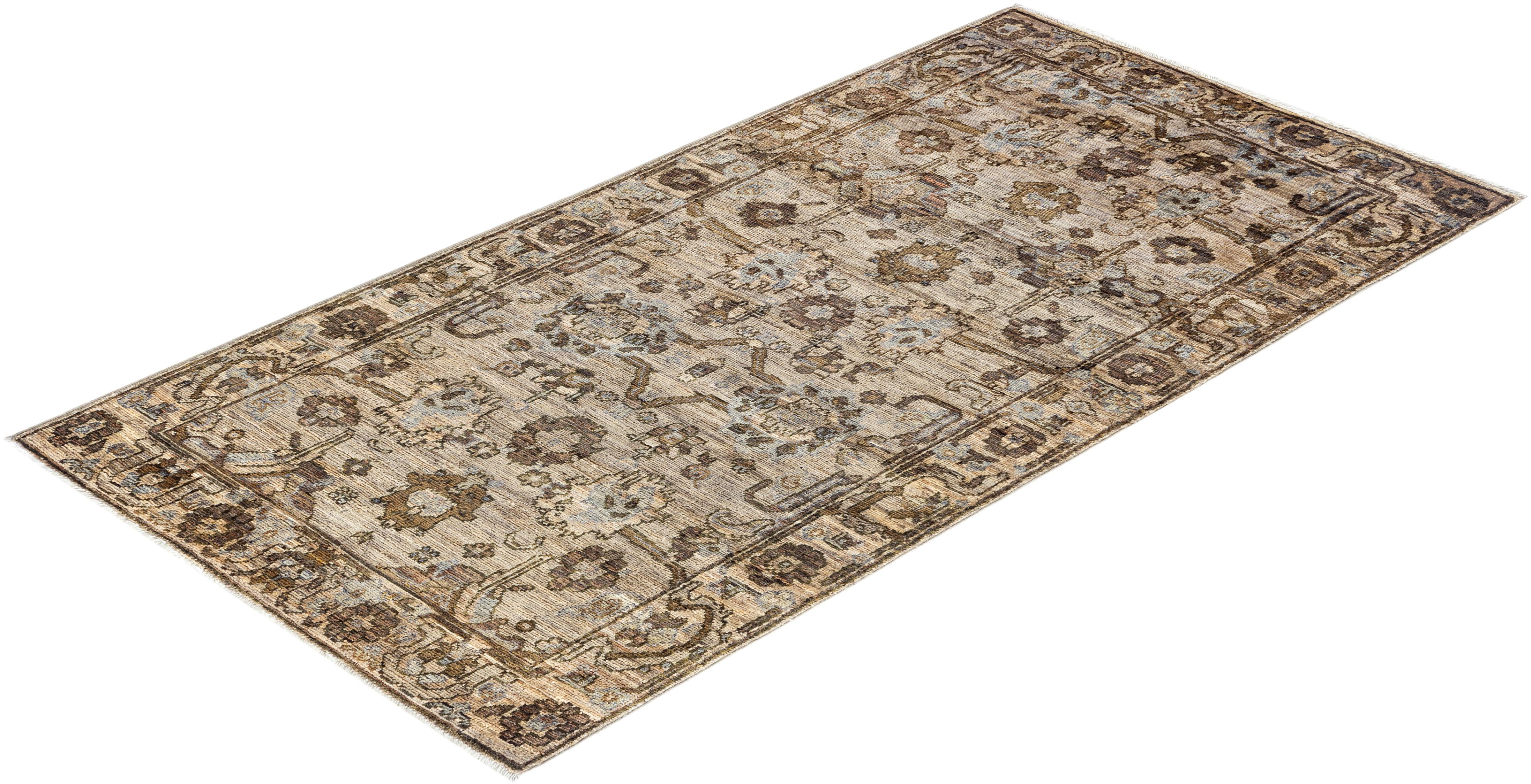 Traditional Serapi Hand Knotted Wool Brown Läufer 2' 9