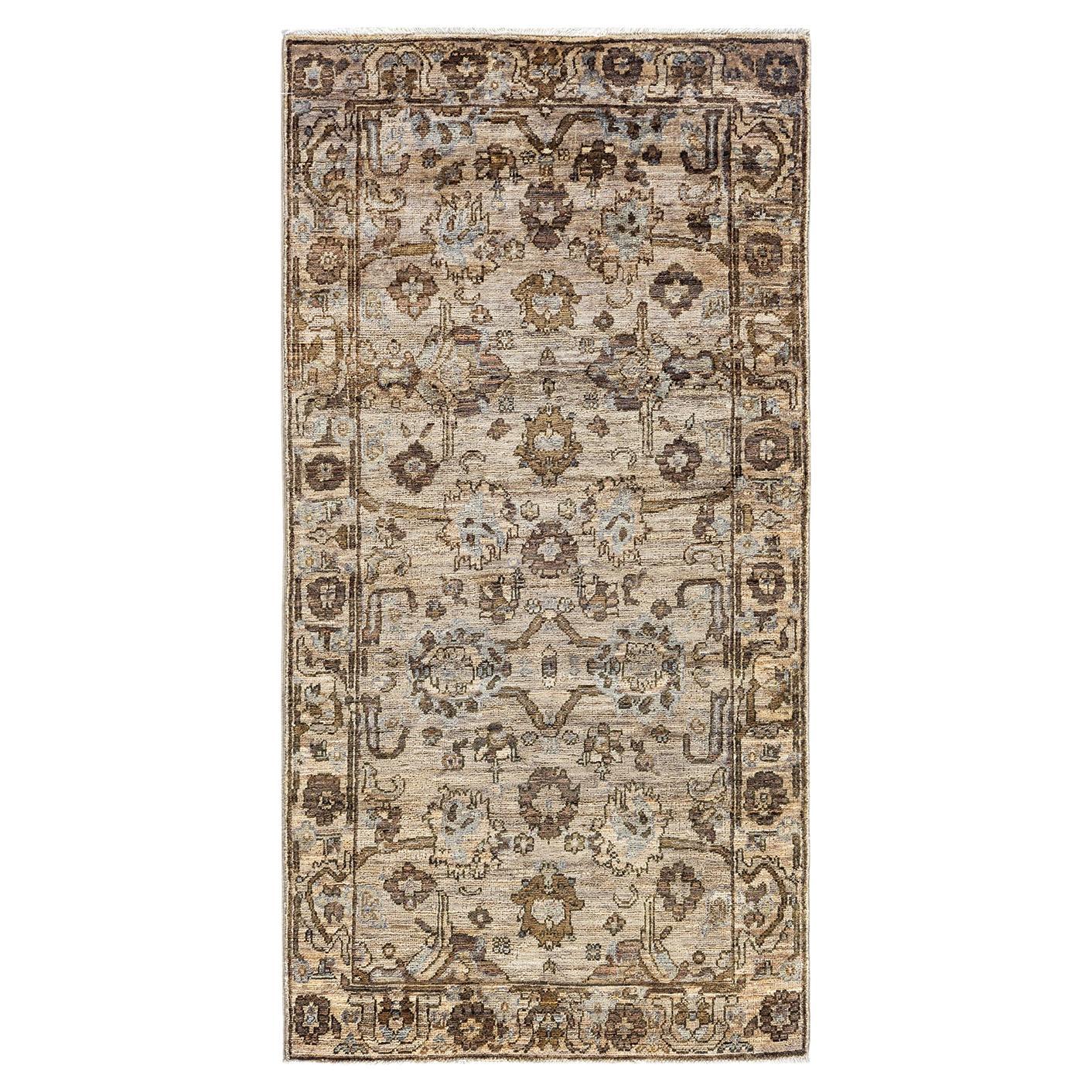 Tradizionale Runner in lana marrone annodato a mano Serapi 2' 9" x 5' 5"