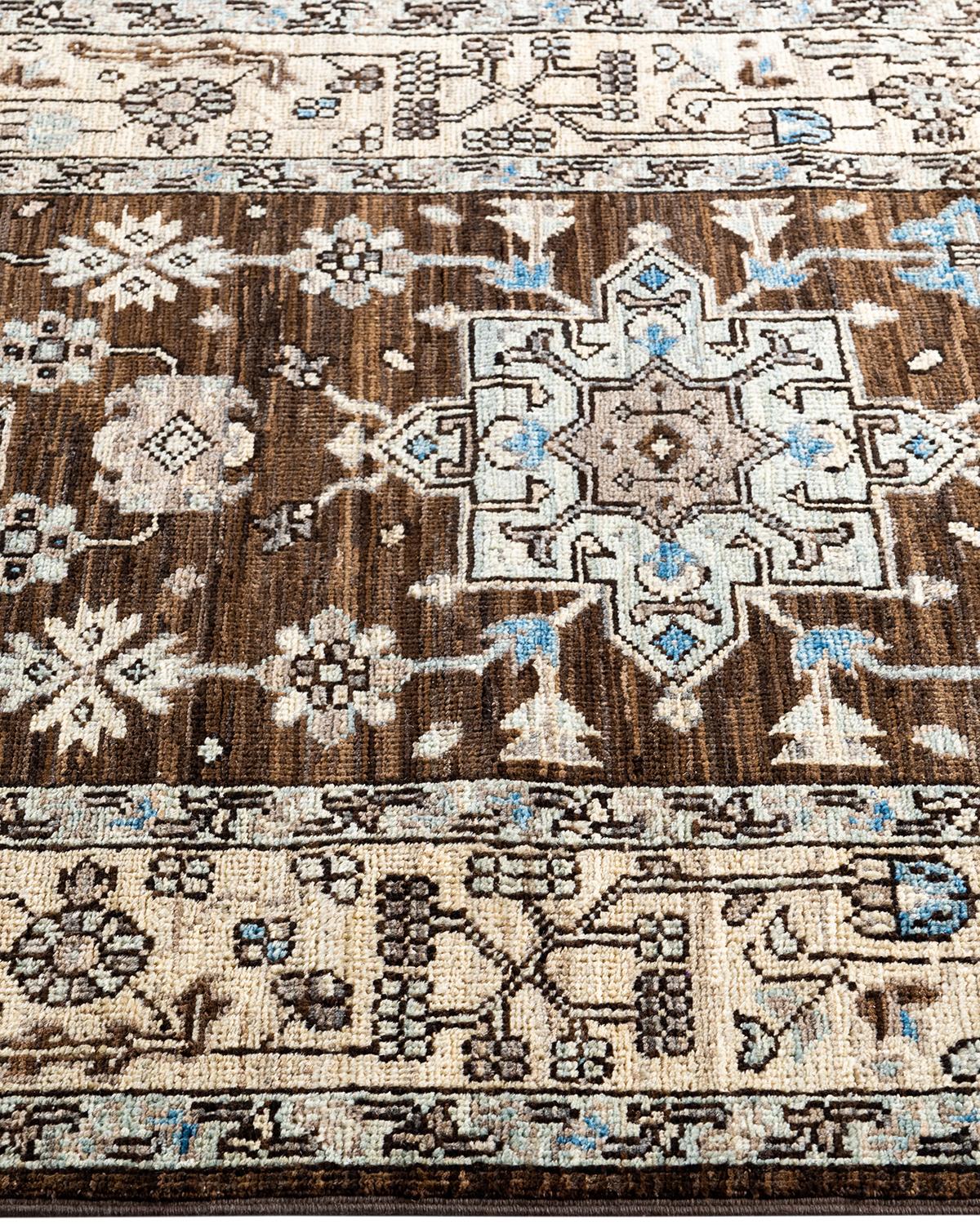 Traditional Serapi Hand Knotted Wool Brown Läufer 2' 9