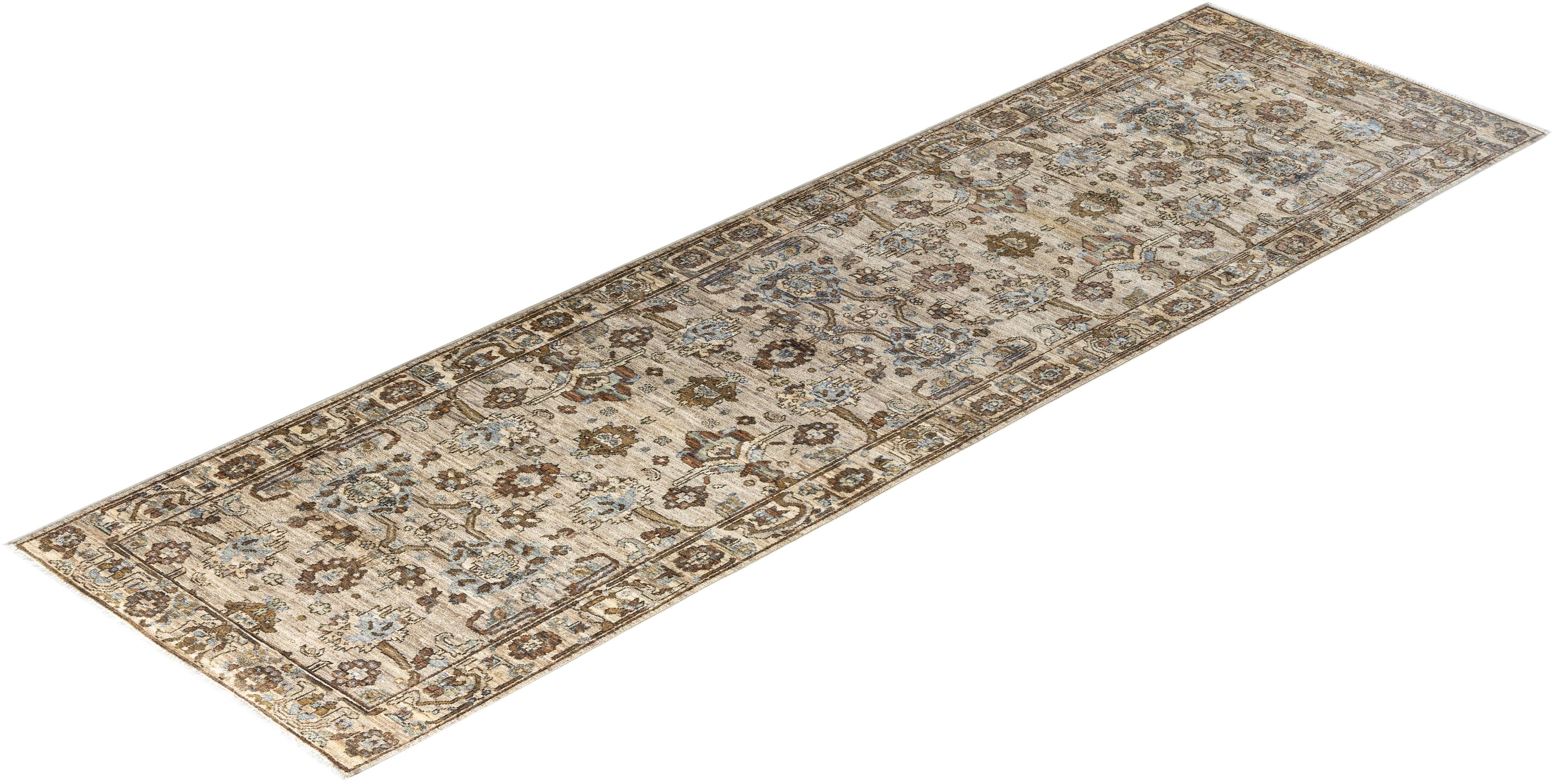 Traditional Serapi Runner in lana marrone annodato a mano 2' 9