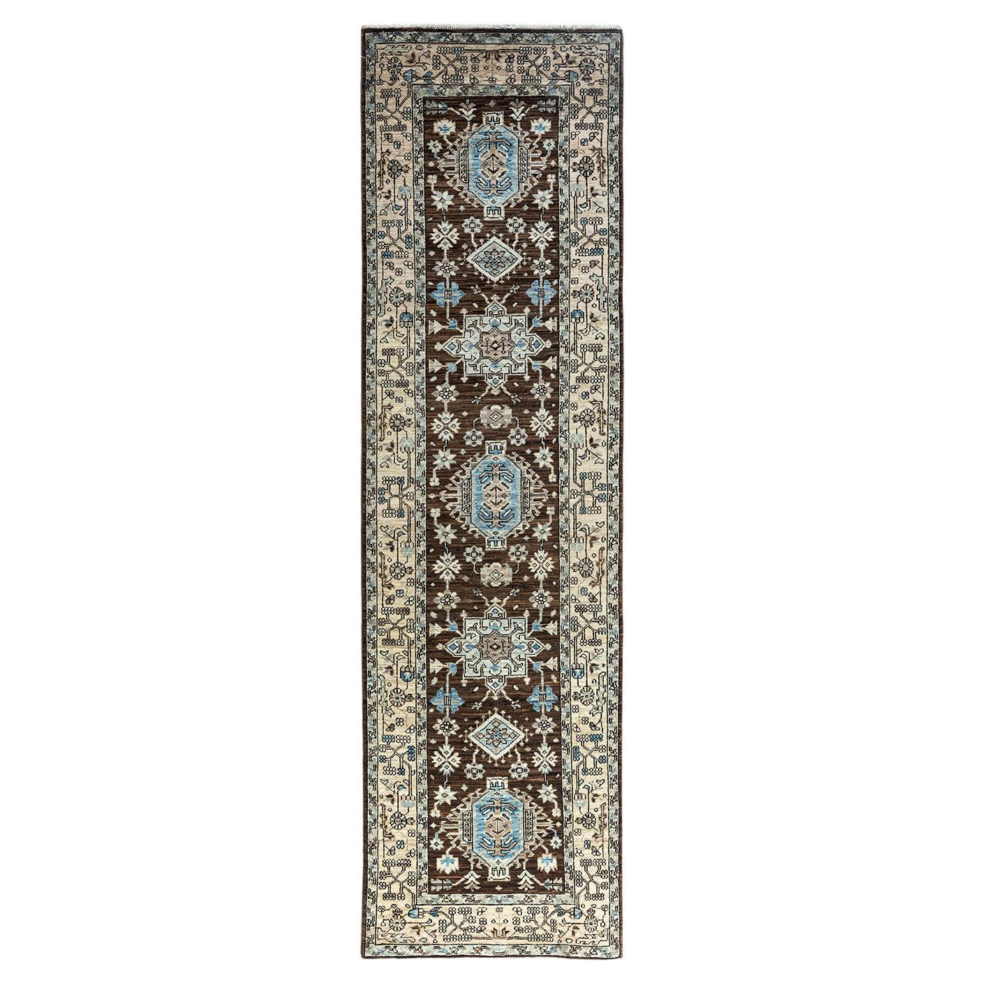 Traditional Serapi Tapis de course en laine nouée à la main Brown 2' 9" x 9' 9"