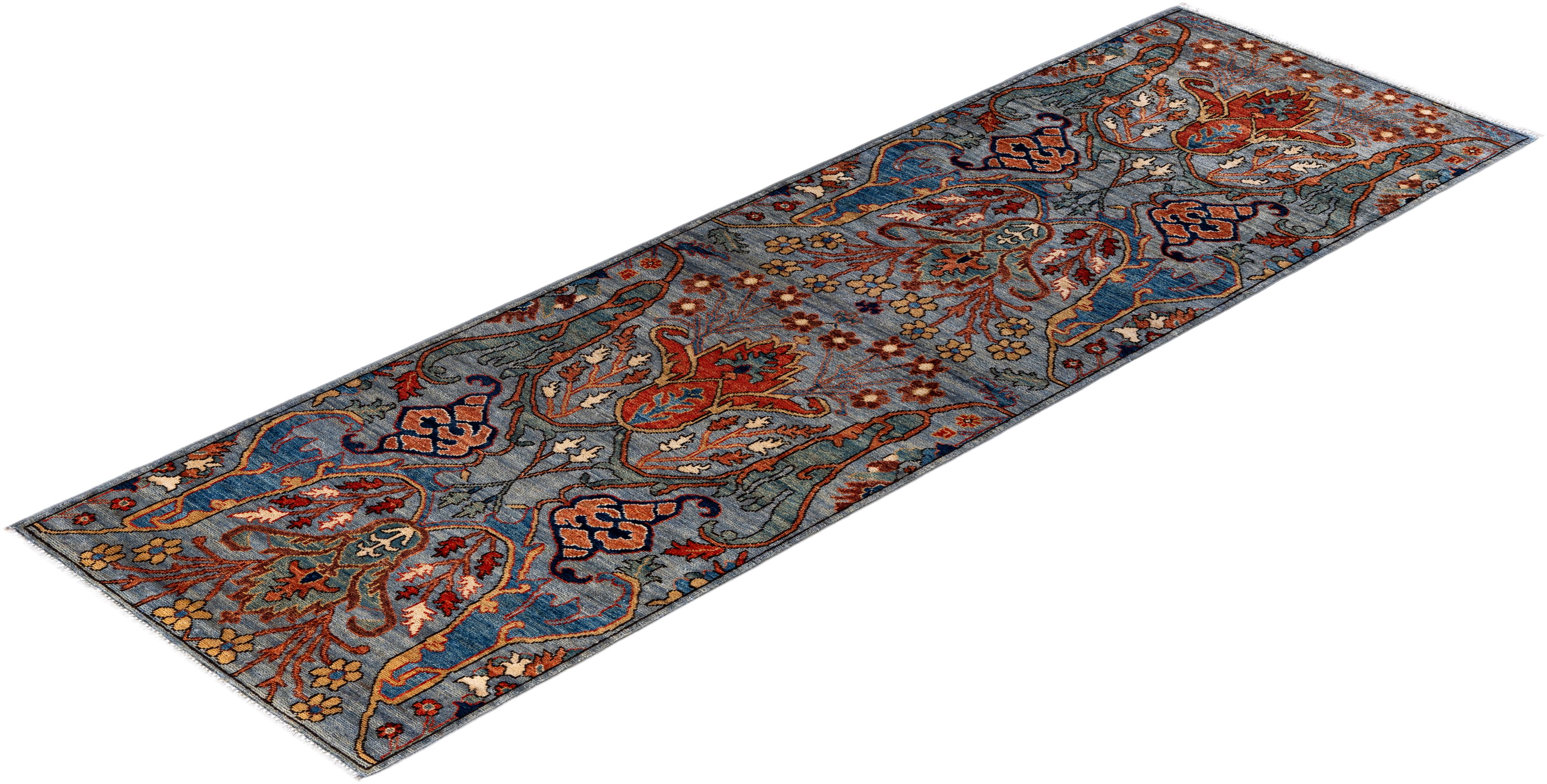 Tapis traditionnel Serapi noué à la main gris de 2' 8