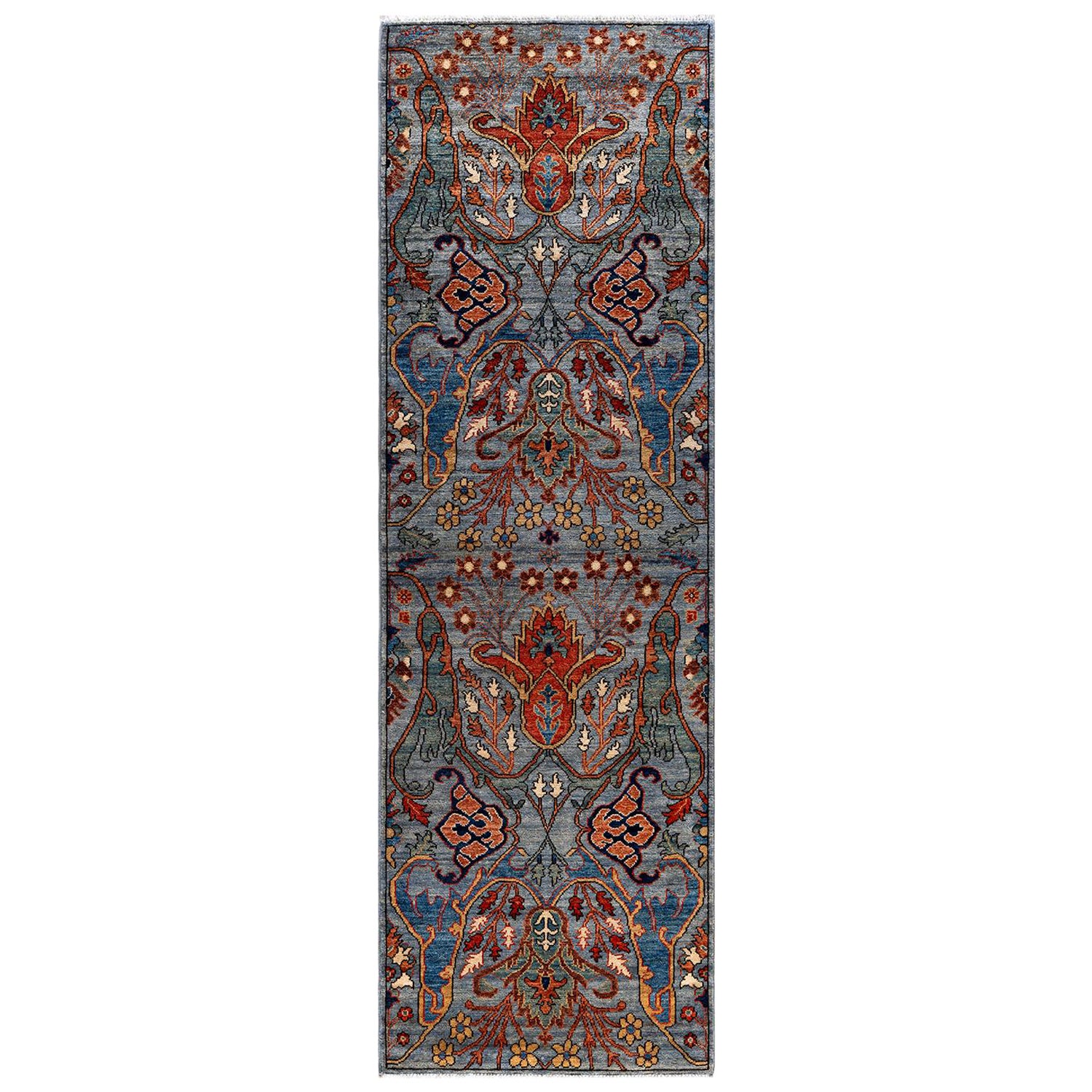 Alfombra tradicional Serapi de lana anudada a mano, gris 2' 8" x 8' 4