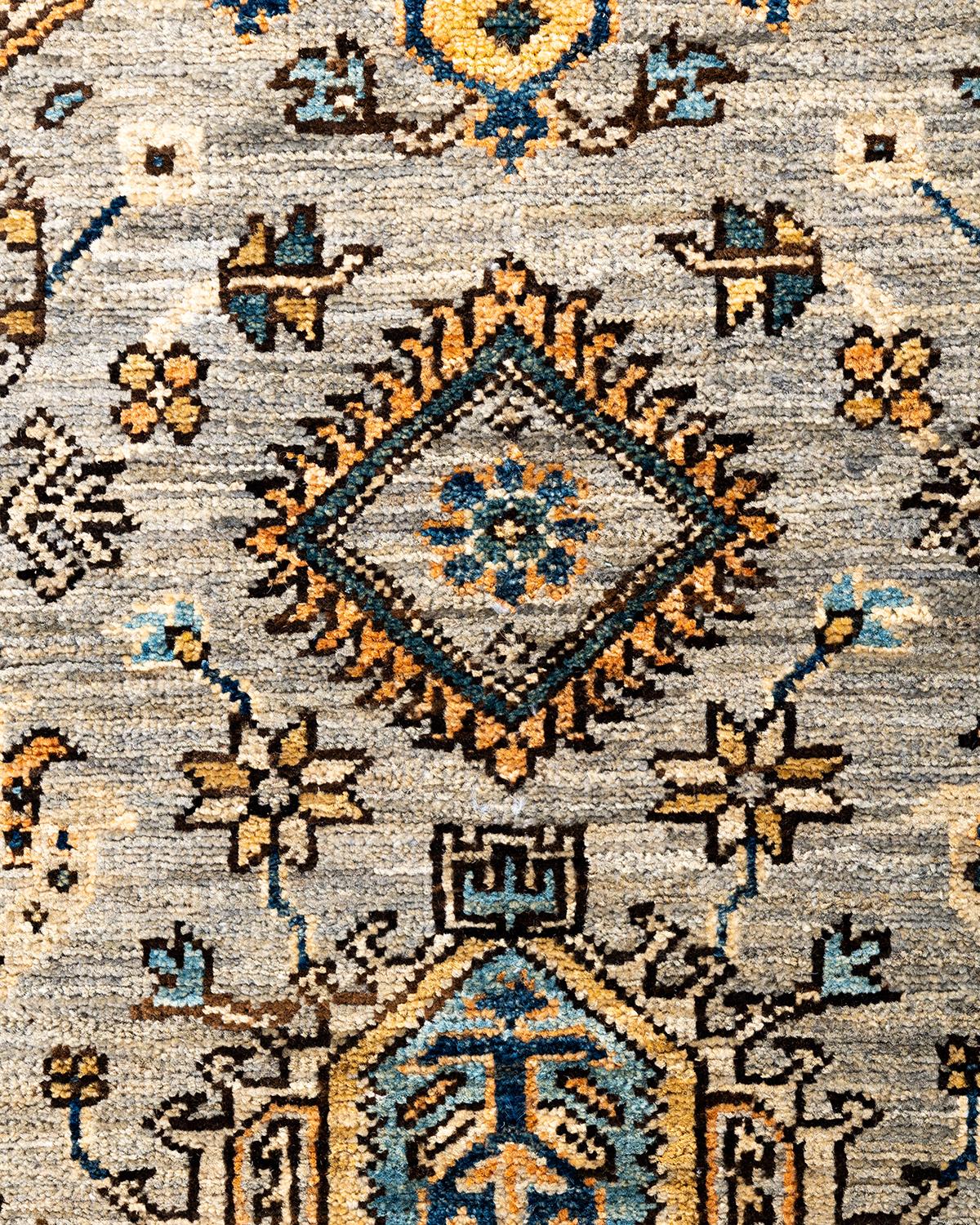 Traditioneller handgeknüpfter Serapi-Teppich aus grauer Wolle in Grau 3' 10