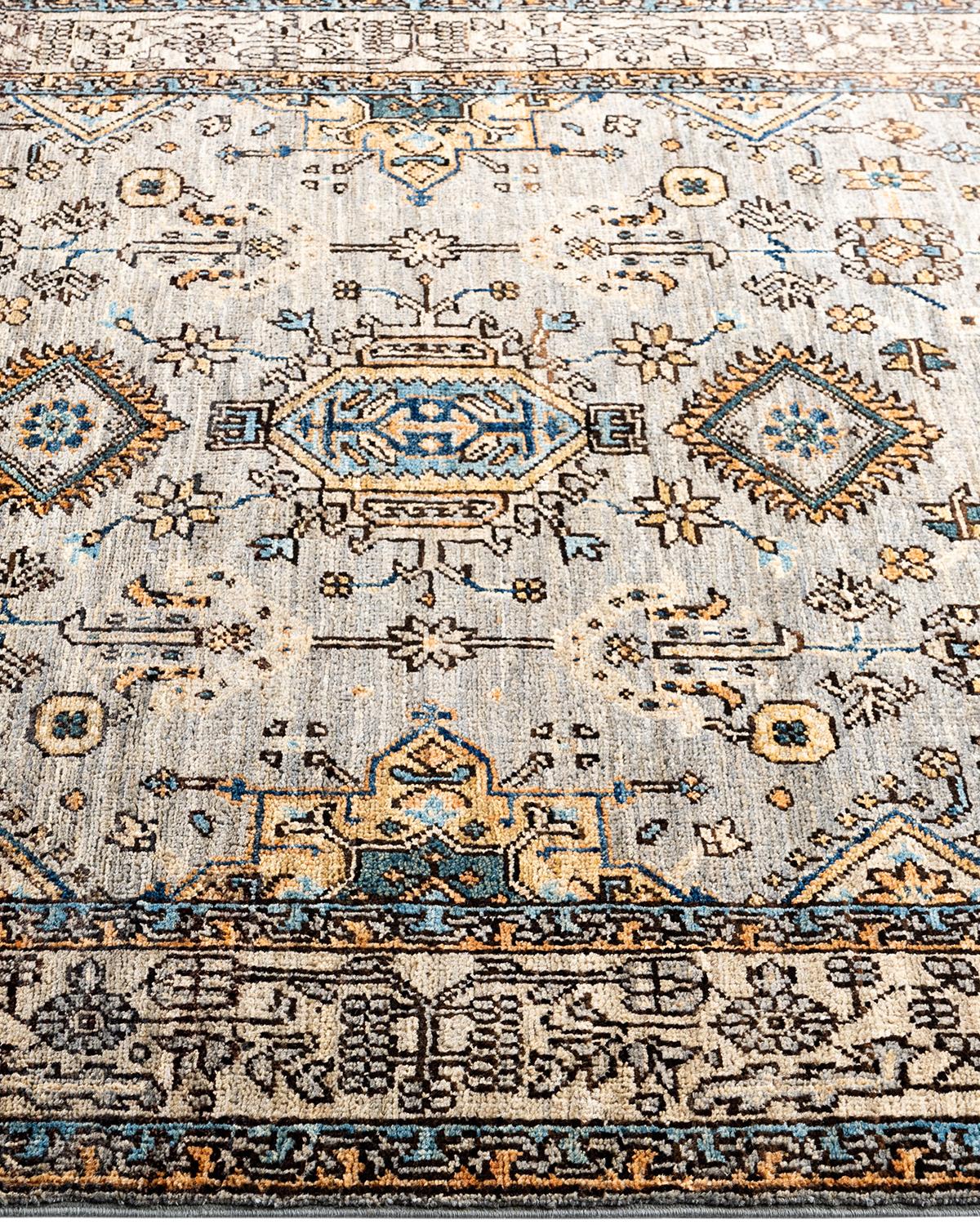 Traditioneller handgeknüpfter Serapi-Teppich aus grauer Wolle in Grau 3' 10