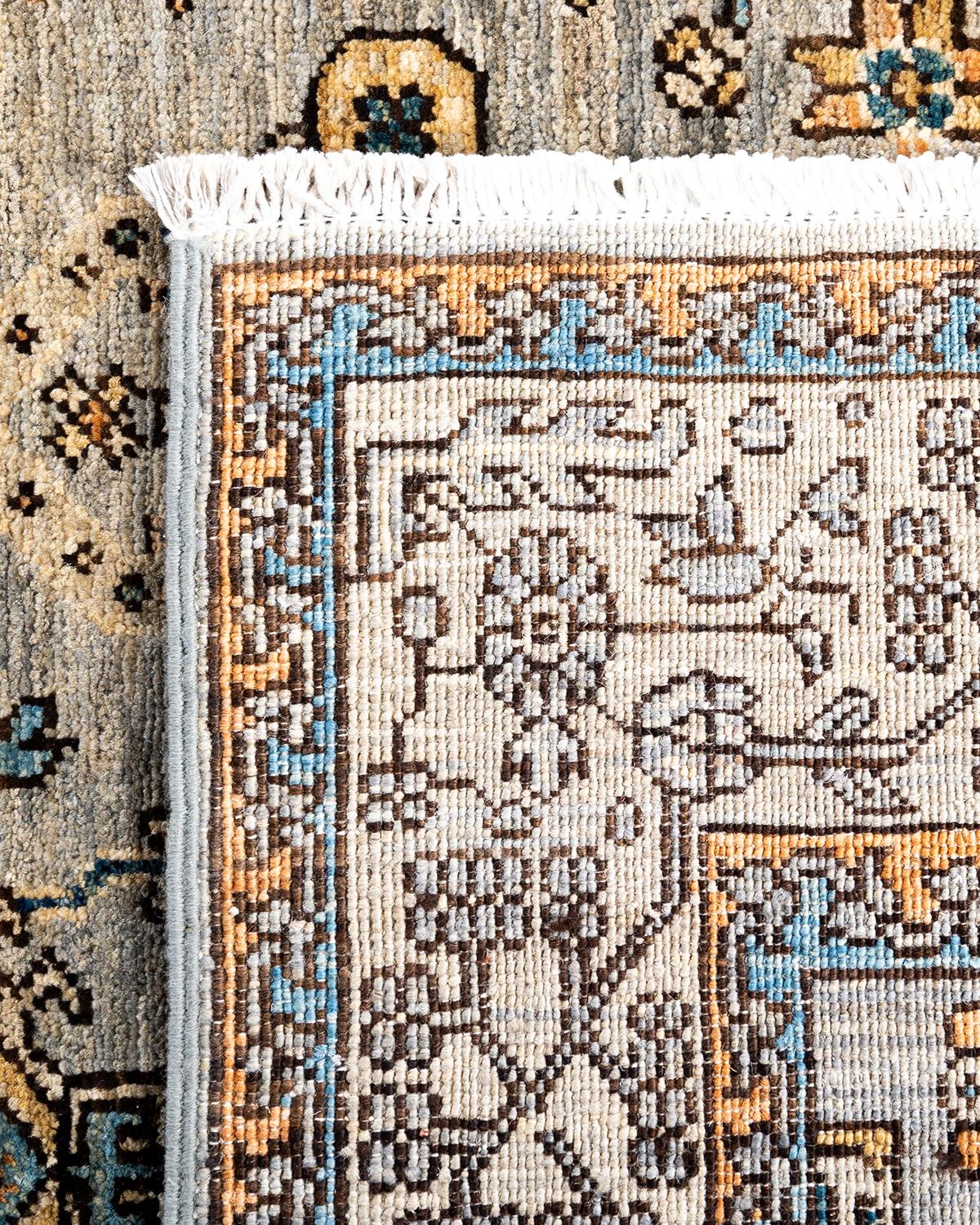 Traditioneller handgeknüpfter Serapi-Teppich aus grauer Wolle in Grau 3' 10