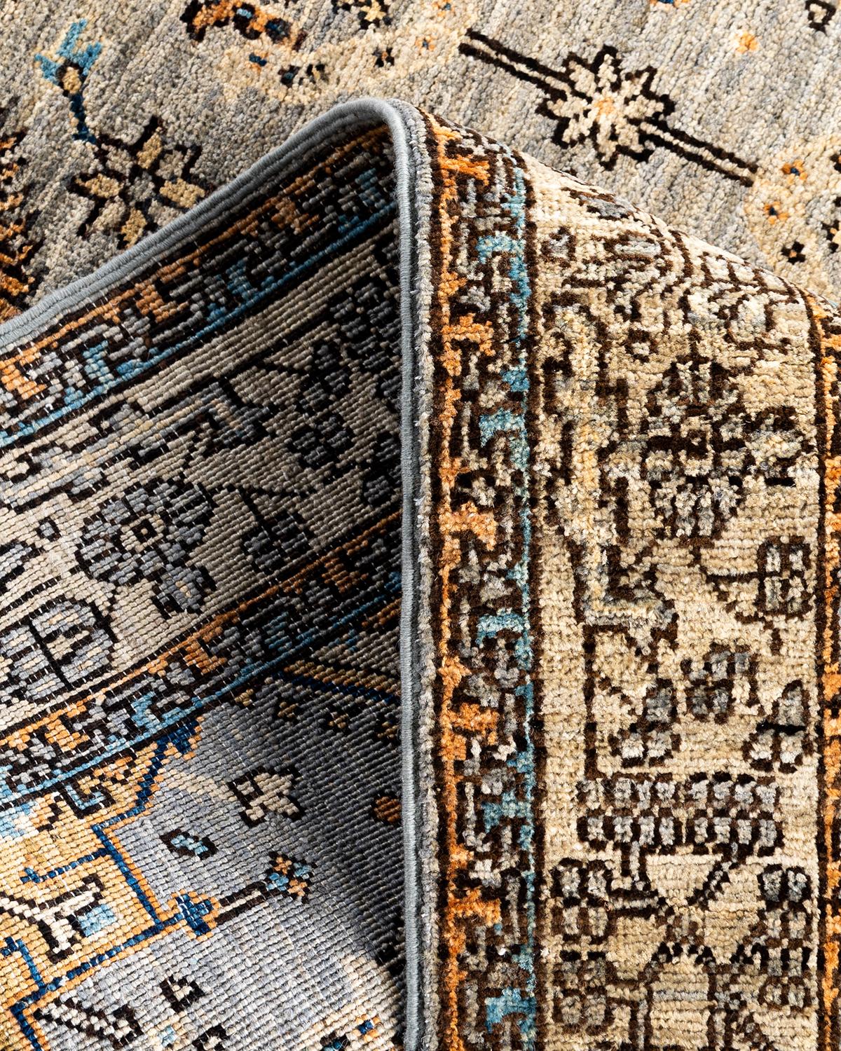 Traditioneller handgeknüpfter Serapi-Teppich aus grauer Wolle in Grau 3' 10