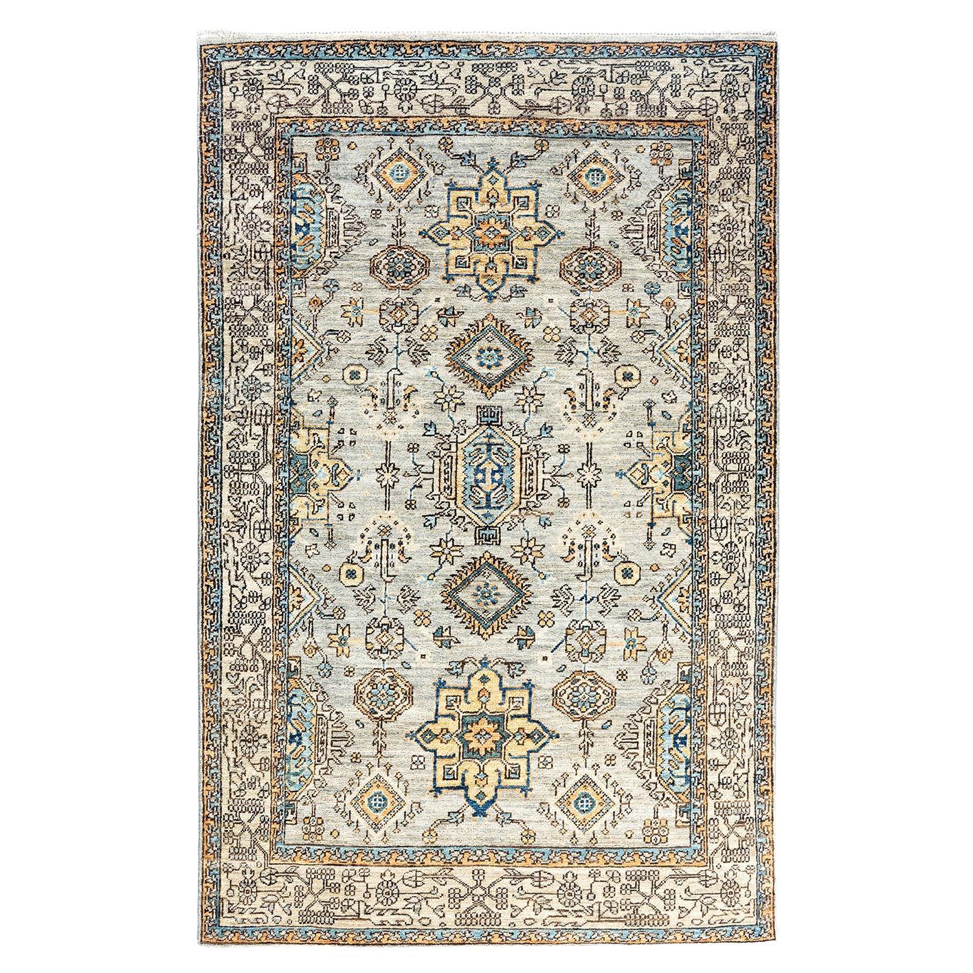 Tapis traditionnel Serapi noué à la main gris de 3' 10" x 6' 2"