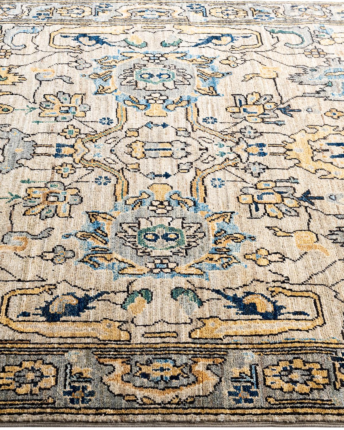 Tapis traditionnel Serapi noué à la main gris de 3' 11