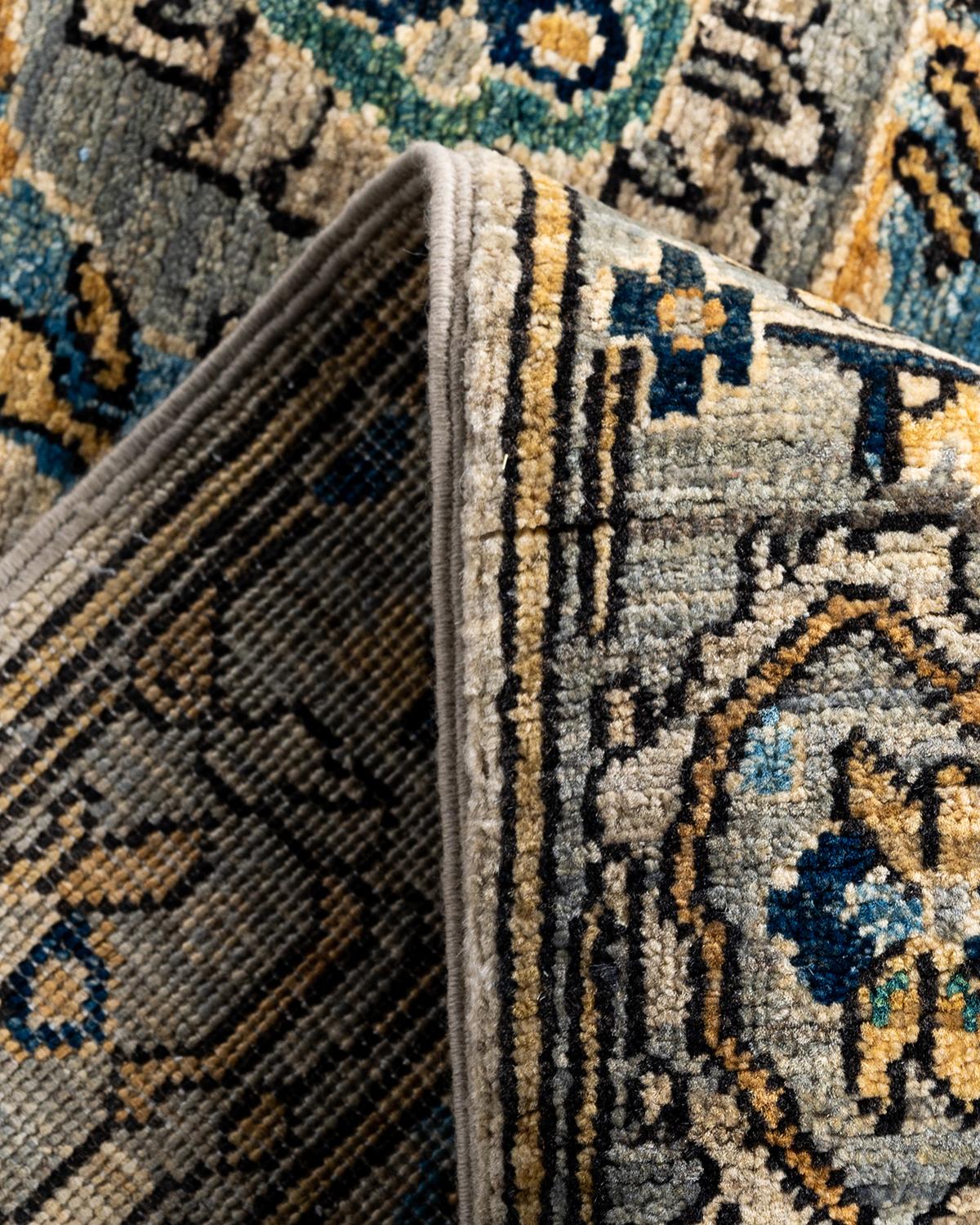 Laine Tapis traditionnel Serapi noué à la main gris de 3' 11