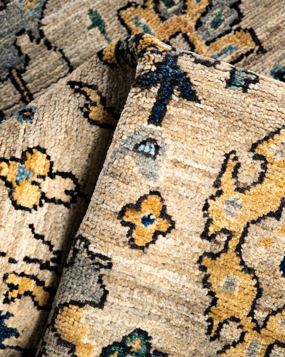 Tapis traditionnel Serapi noué à la main gris de 3' 11