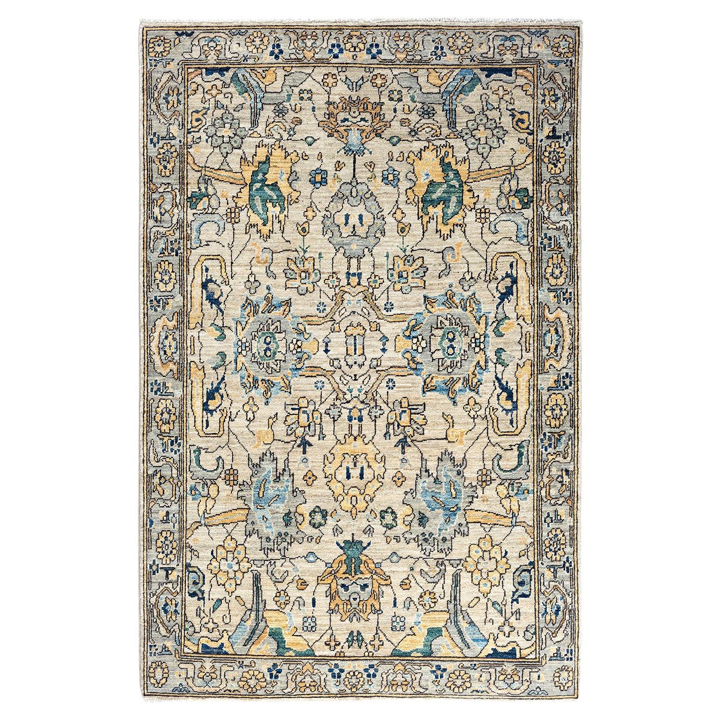 Tapis traditionnel Serapi noué à la main gris de 3' 11" x 6' 0"