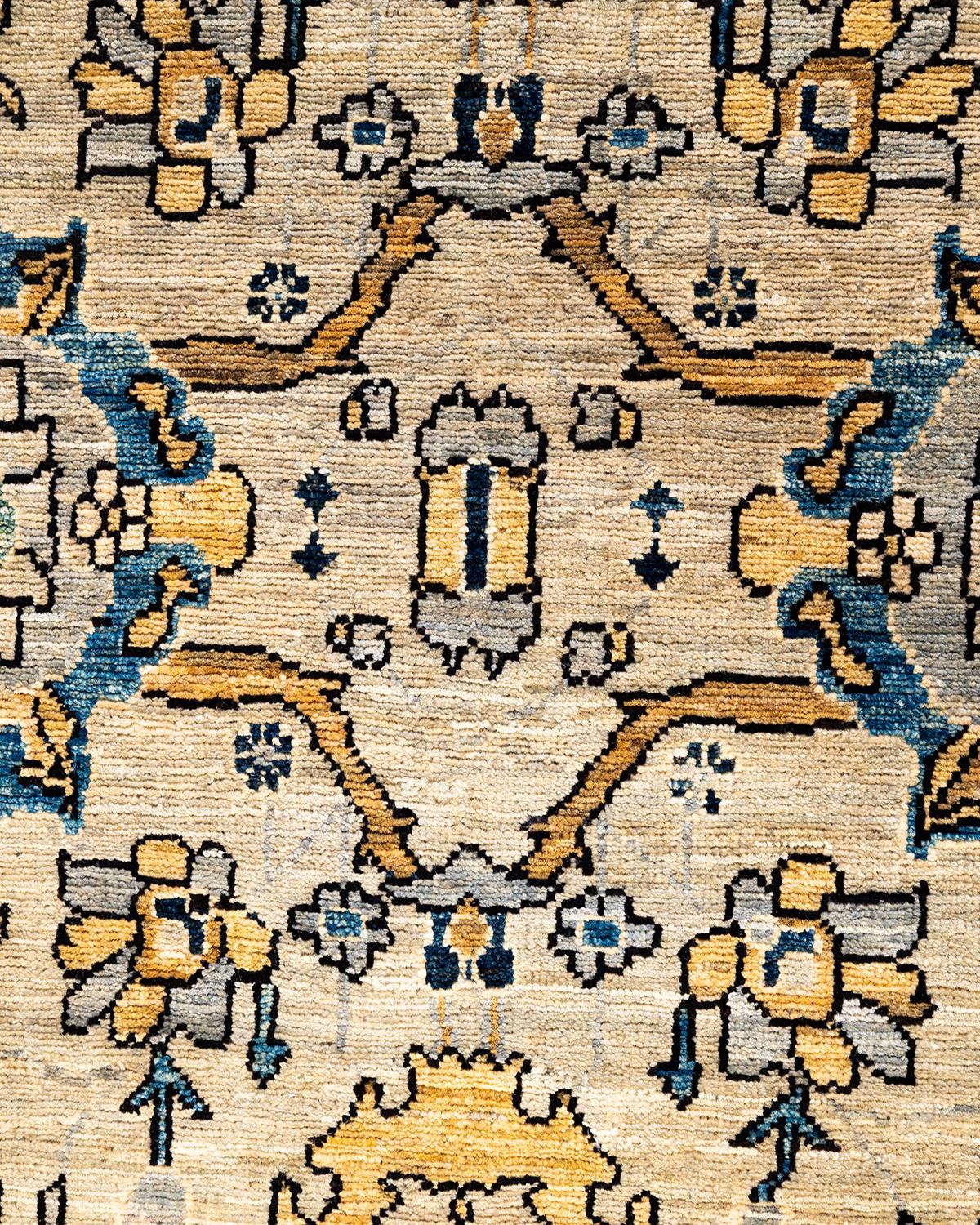 Traditioneller handgeknüpfter Serapi-Teppich aus grauer Wolle in Grau 4' 0