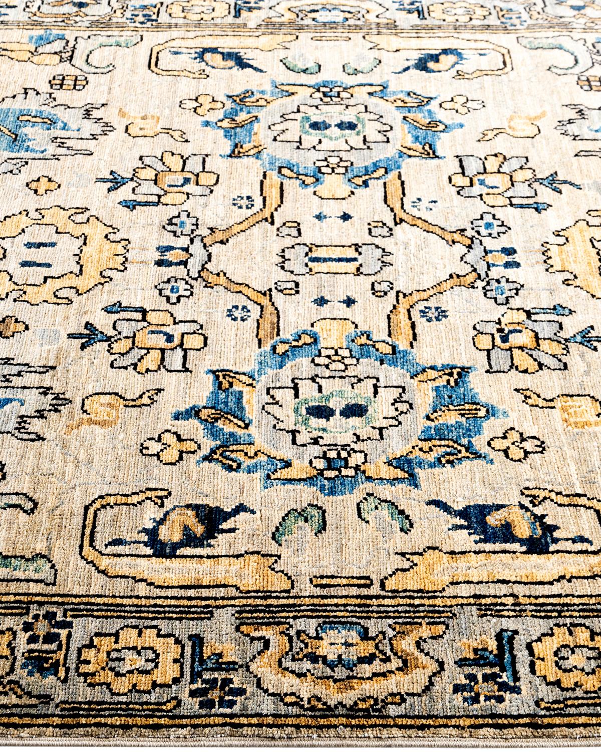 Traditioneller handgeknüpfter Serapi-Teppich aus grauer Wolle in Grau 4' 0