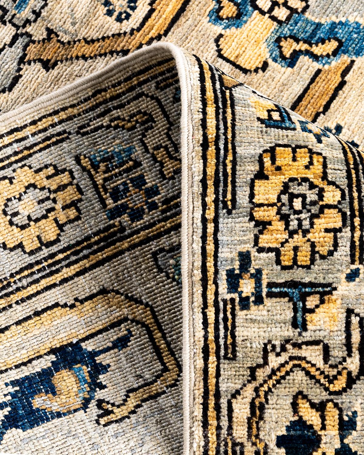 Traditioneller handgeknüpfter Serapi-Teppich aus grauer Wolle in Grau 4' 0