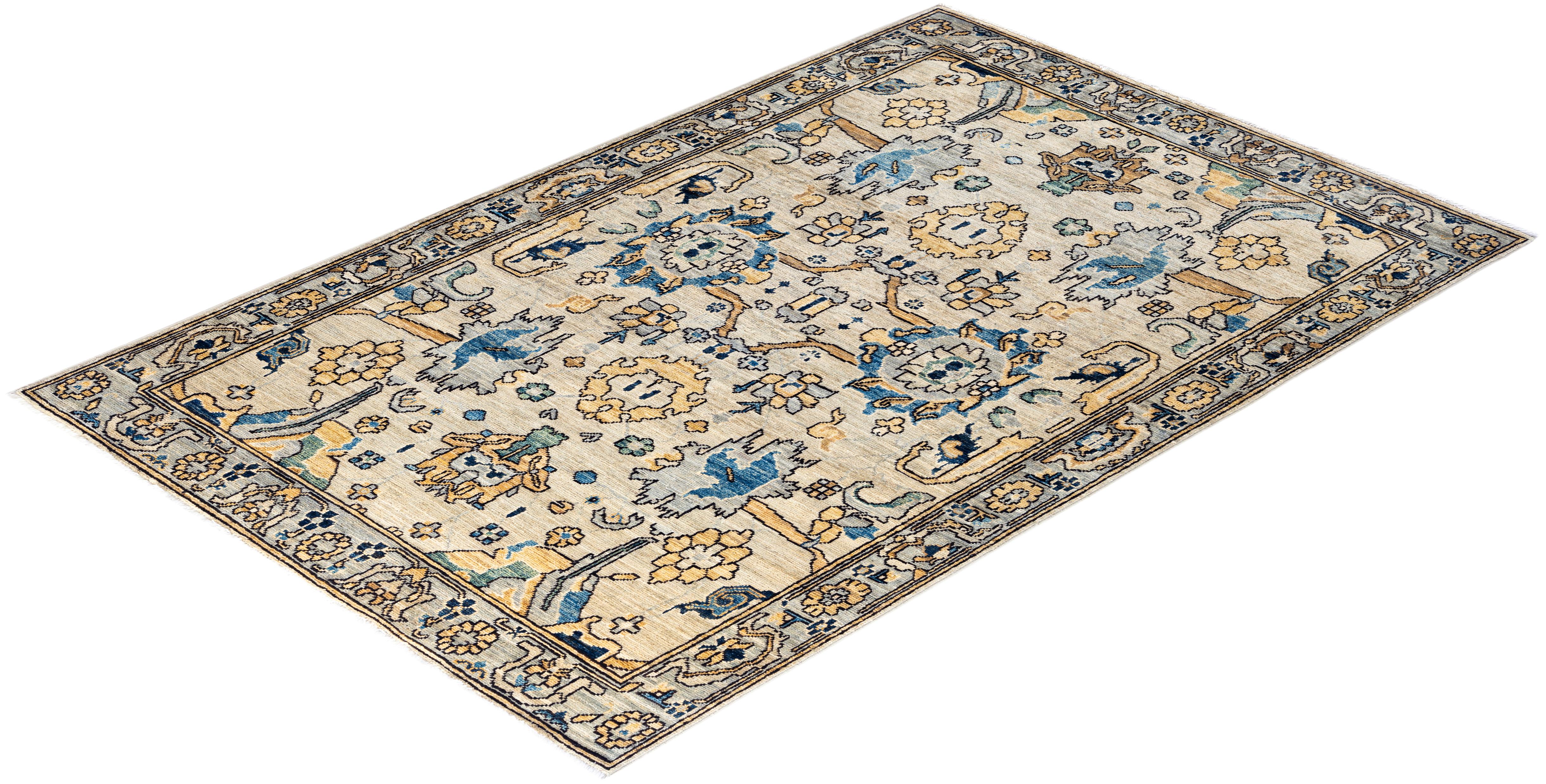 Traditioneller handgeknüpfter Serapi-Teppich aus grauer Wolle in Grau 4' 0