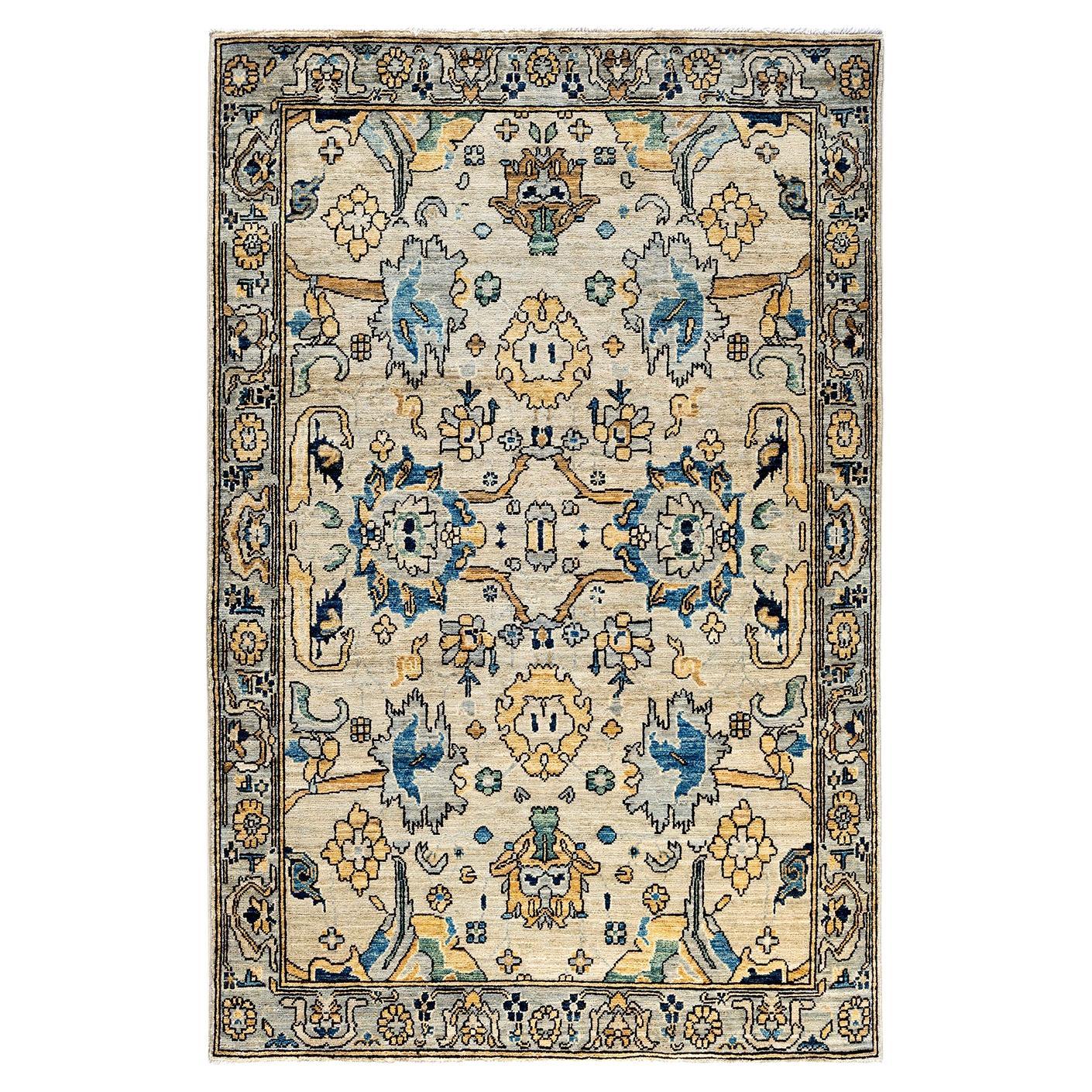 Tapis traditionnel Serapi noué à la main gris de 4' 0" x 5' 11"