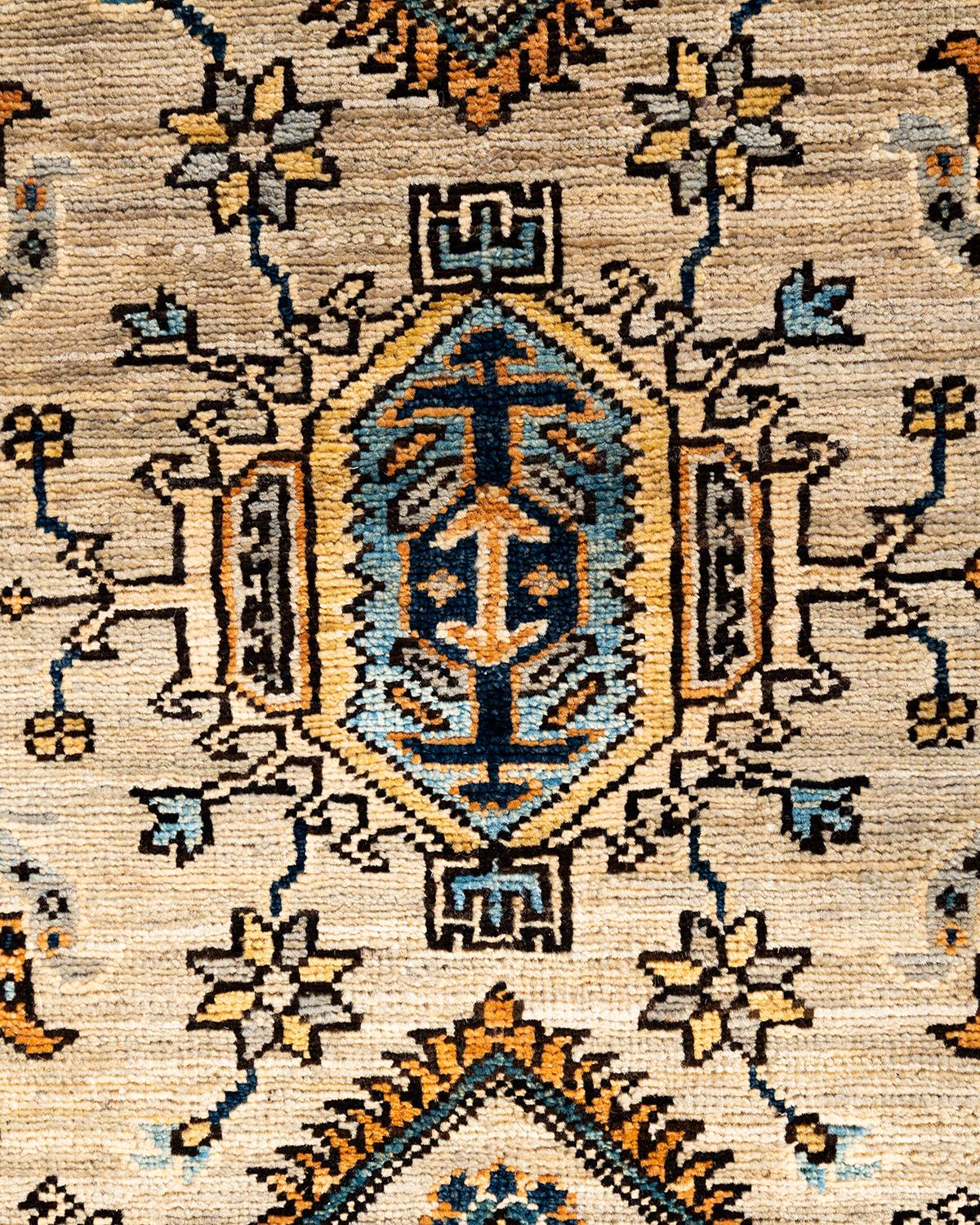Pakistanais Tapis traditionnel Serapi noué à la main gris de 4' 1