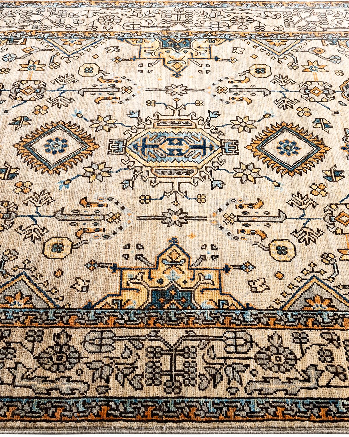 Tapis traditionnel Serapi noué à la main gris de 4' 1
