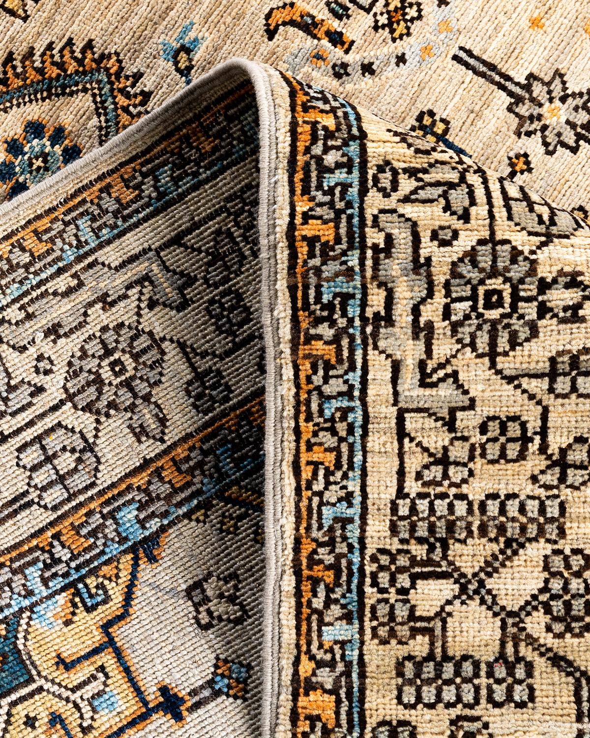 Laine Tapis traditionnel Serapi noué à la main gris de 4' 1