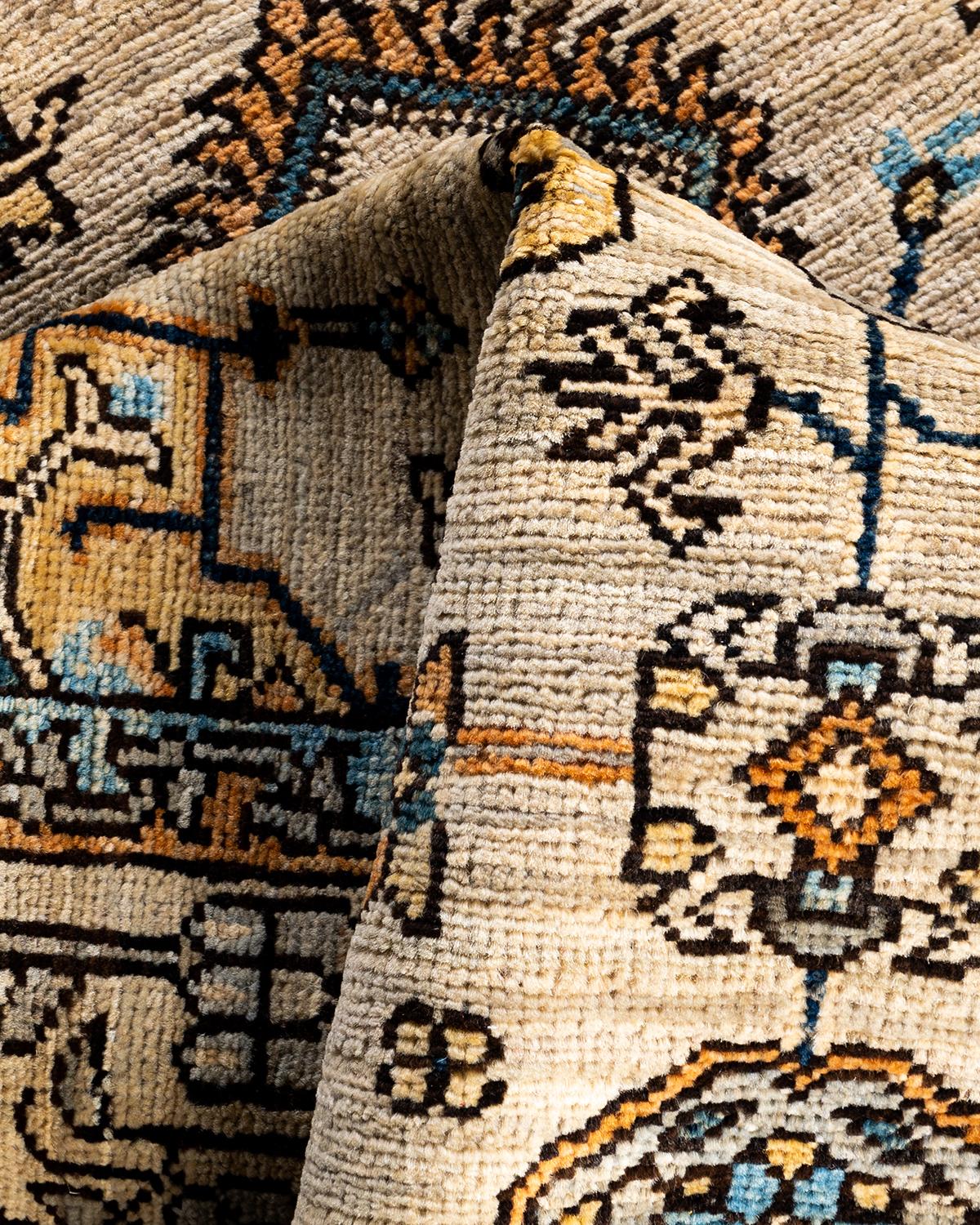 Tapis traditionnel Serapi noué à la main gris de 4' 1