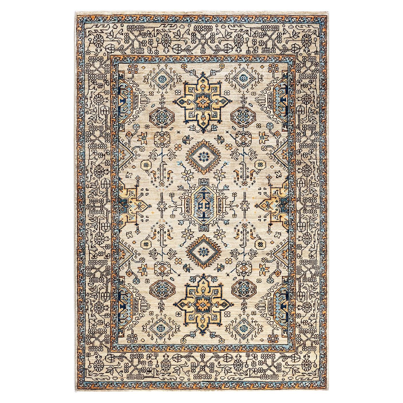 Traditional Serapi Hand Knotted Wool Gray Area Rug 4' 1" x 6' 1"