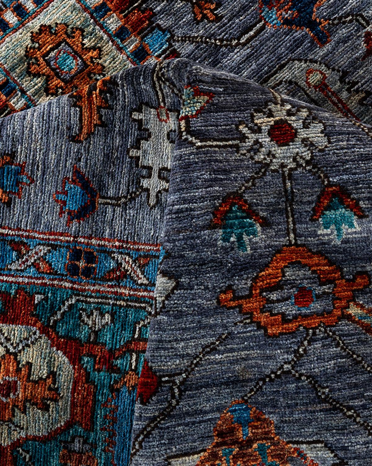 Laine Tapis traditionnel Serapi noué à la main gris de 5' 11