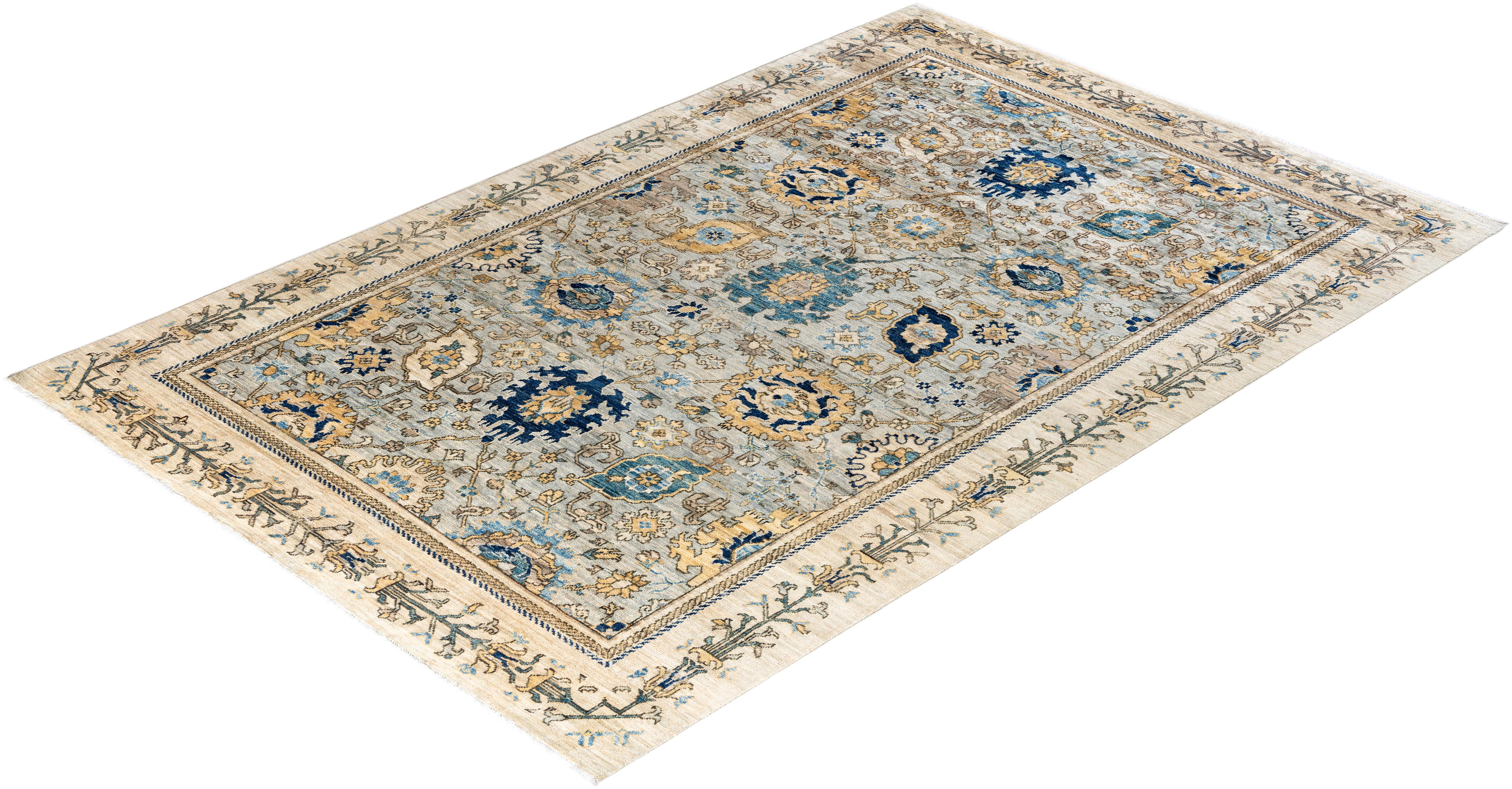 Tapis traditionnel Serapi noué à la main gris de 5' 9