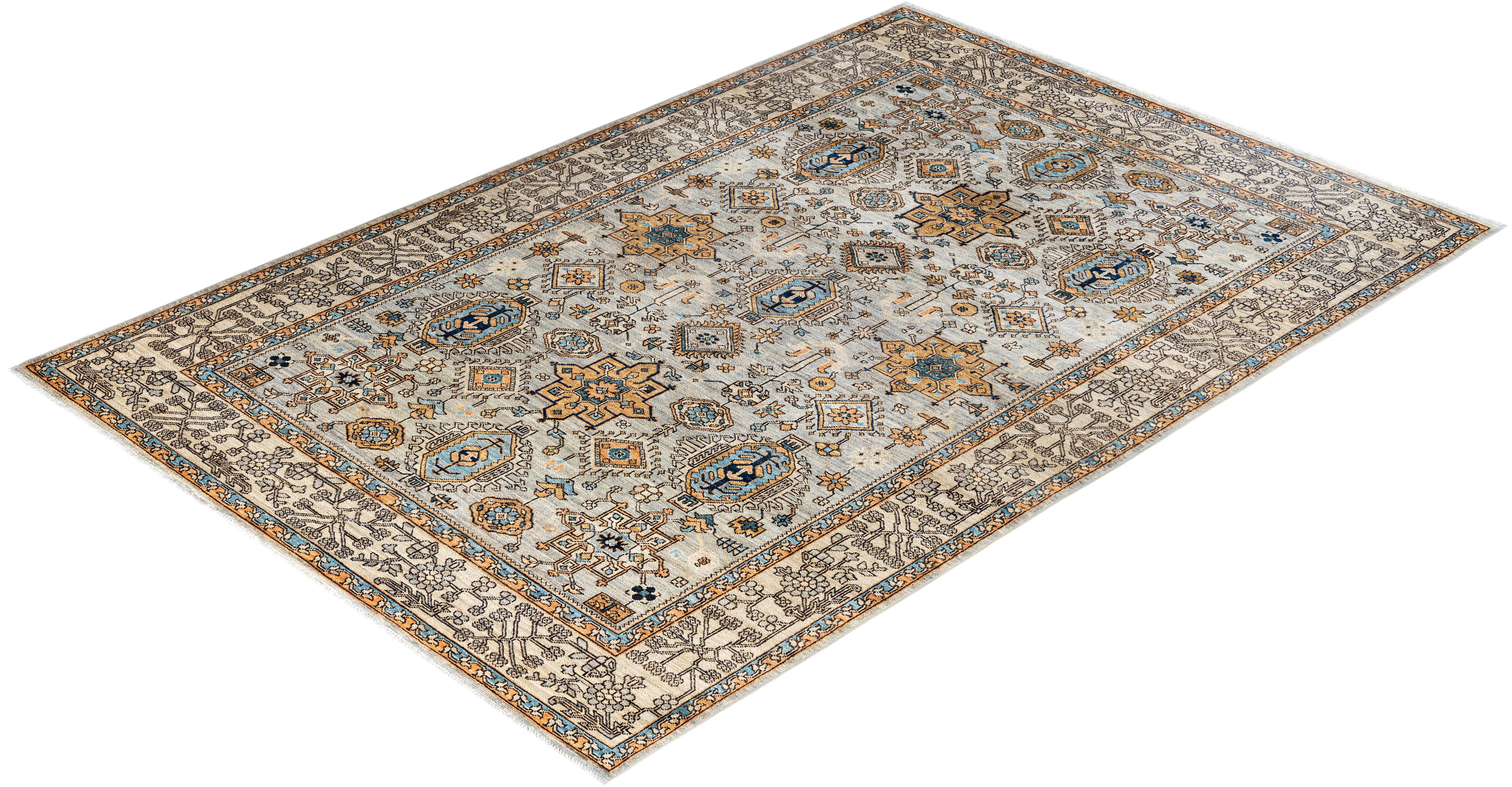 Tapis traditionnel Serapi noué à la main gris de 6' 1