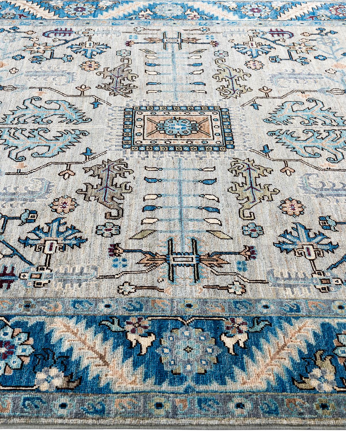 Noué à la main Tapis traditionnel Serapi noué à la main gris de 6' 3