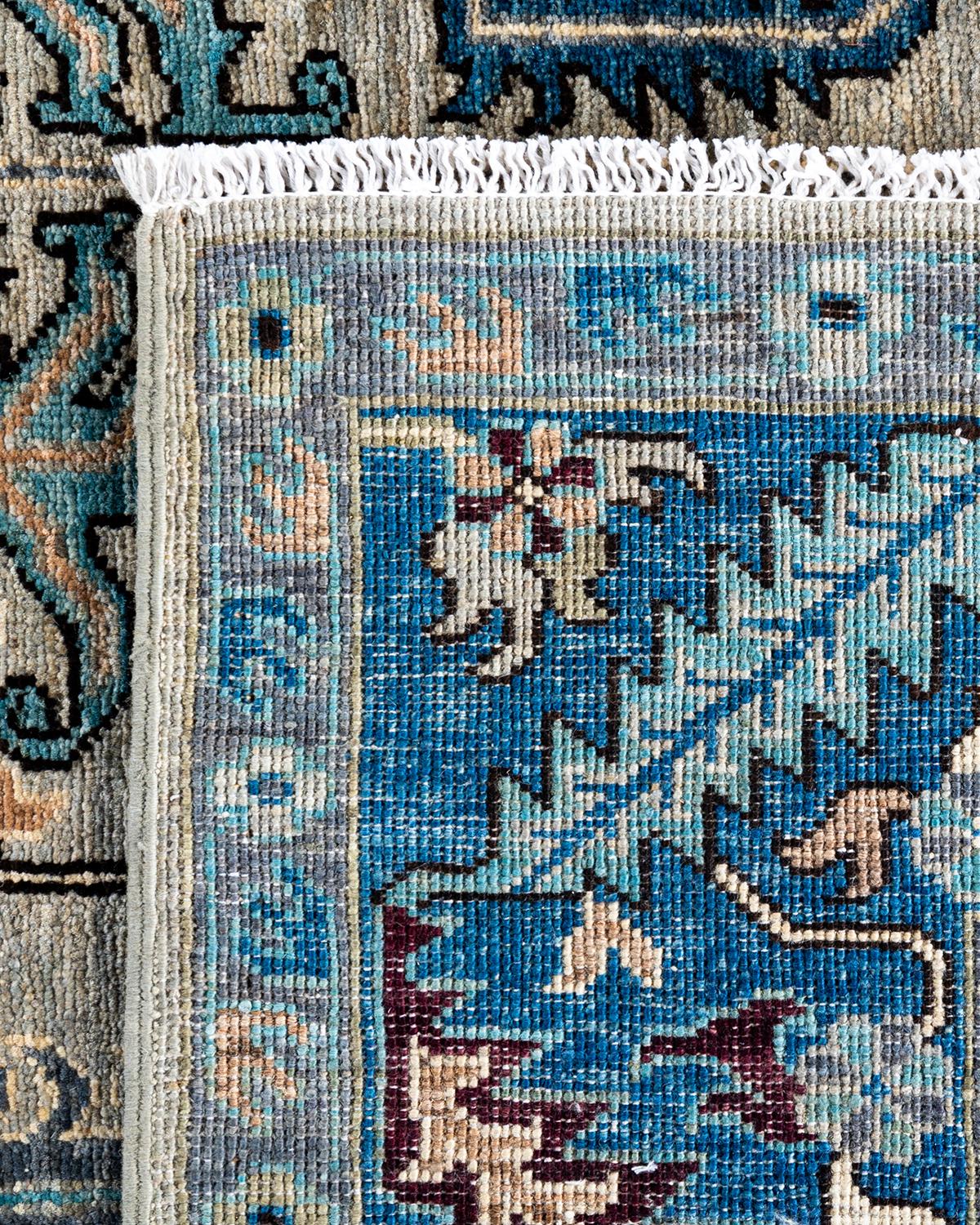 Tapis traditionnel Serapi noué à la main gris de 6' 3