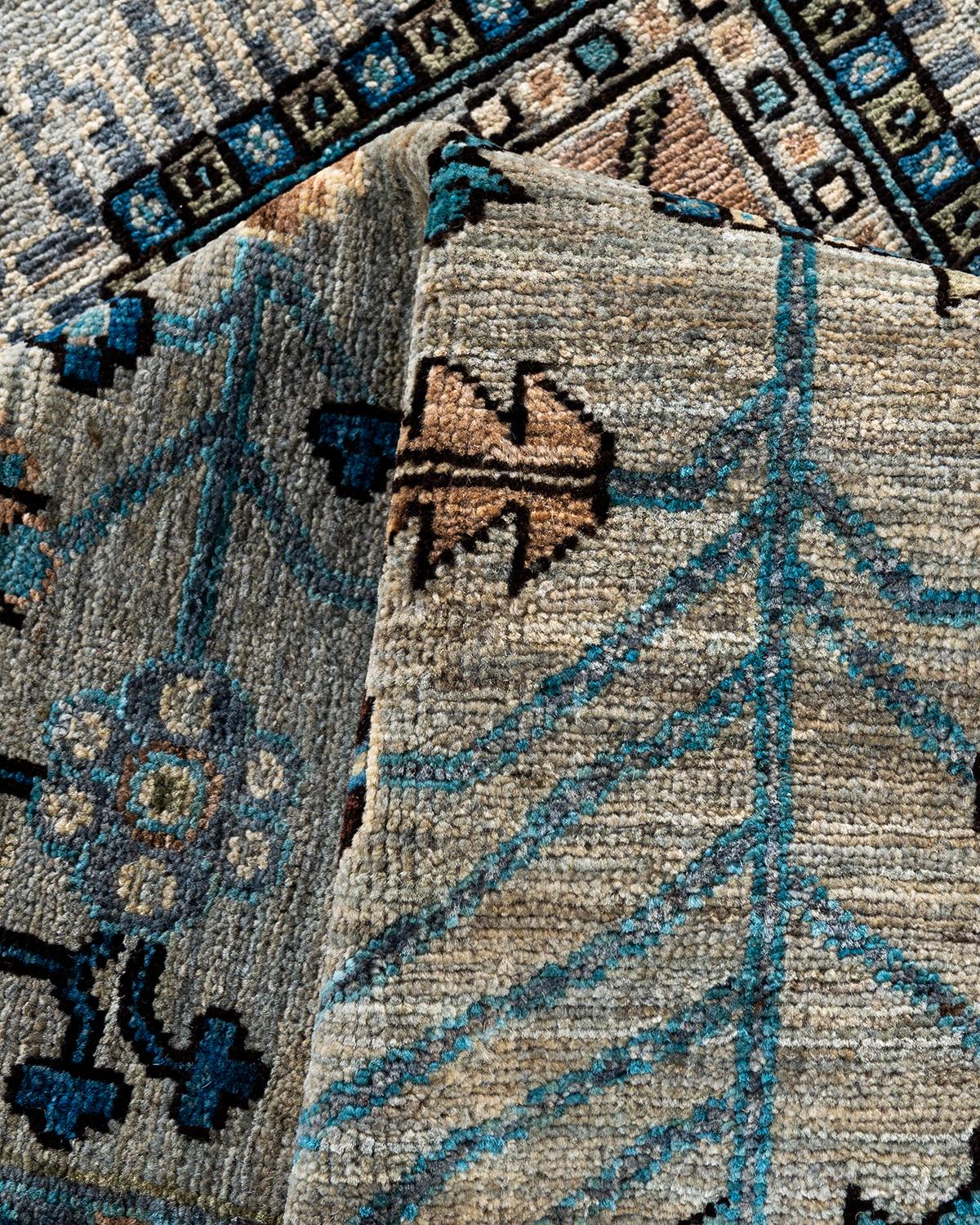 Laine Tapis traditionnel Serapi noué à la main gris de 6' 3
