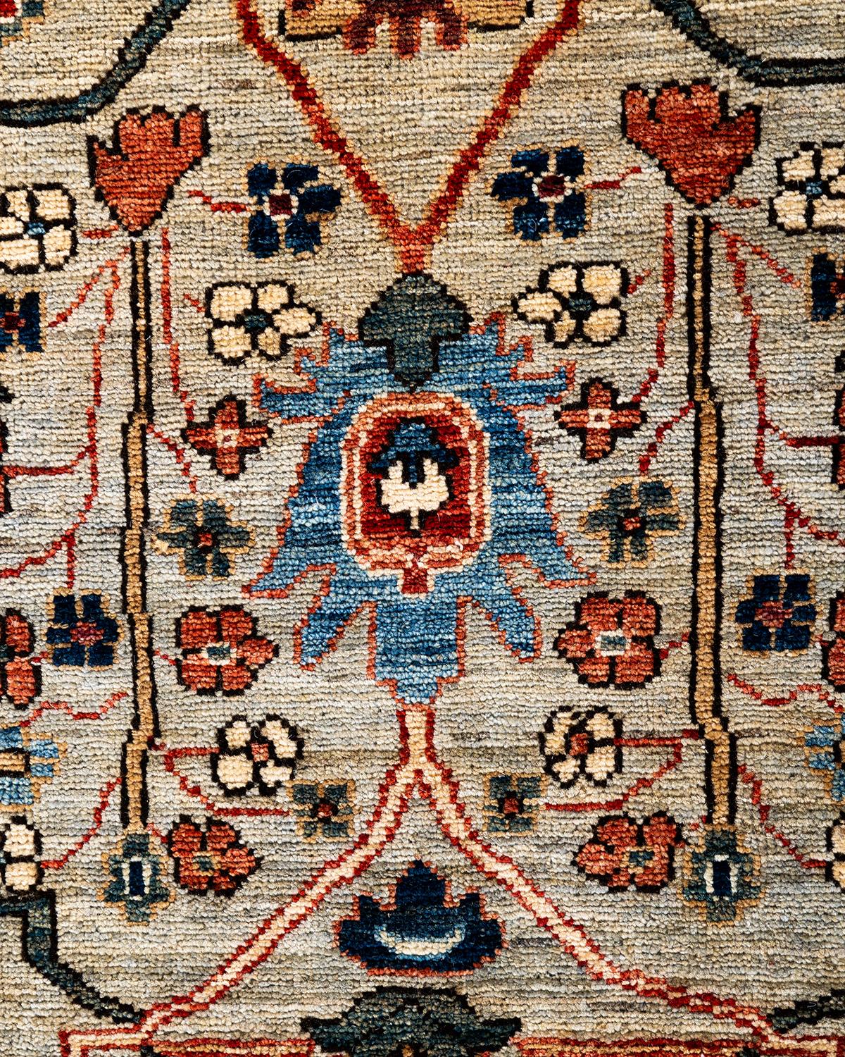Traditioneller handgeknüpfter Serapi grauer Teppich aus Wolle 7' 11