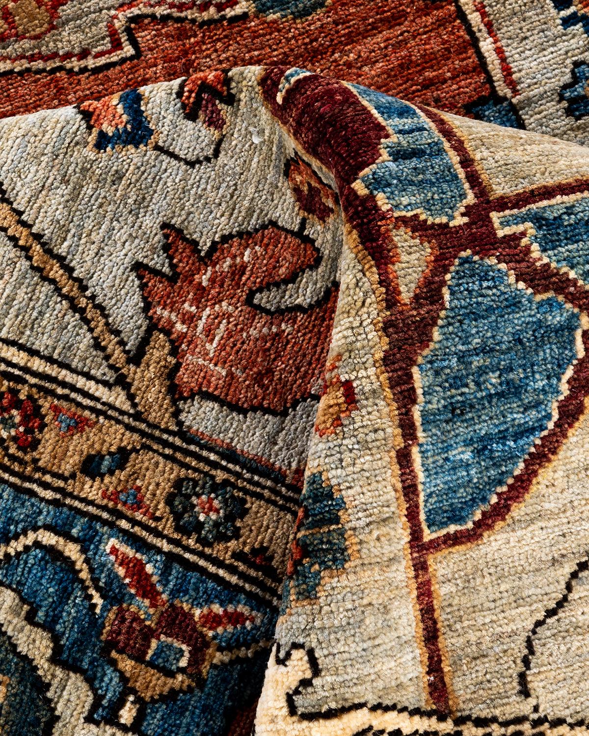 Traditioneller handgeknüpfter Serapi grauer Teppich aus Wolle 7' 11