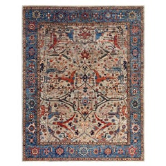 Tapis traditionnel Serapi noué à la main gris de 7' 11" x 10' 1"