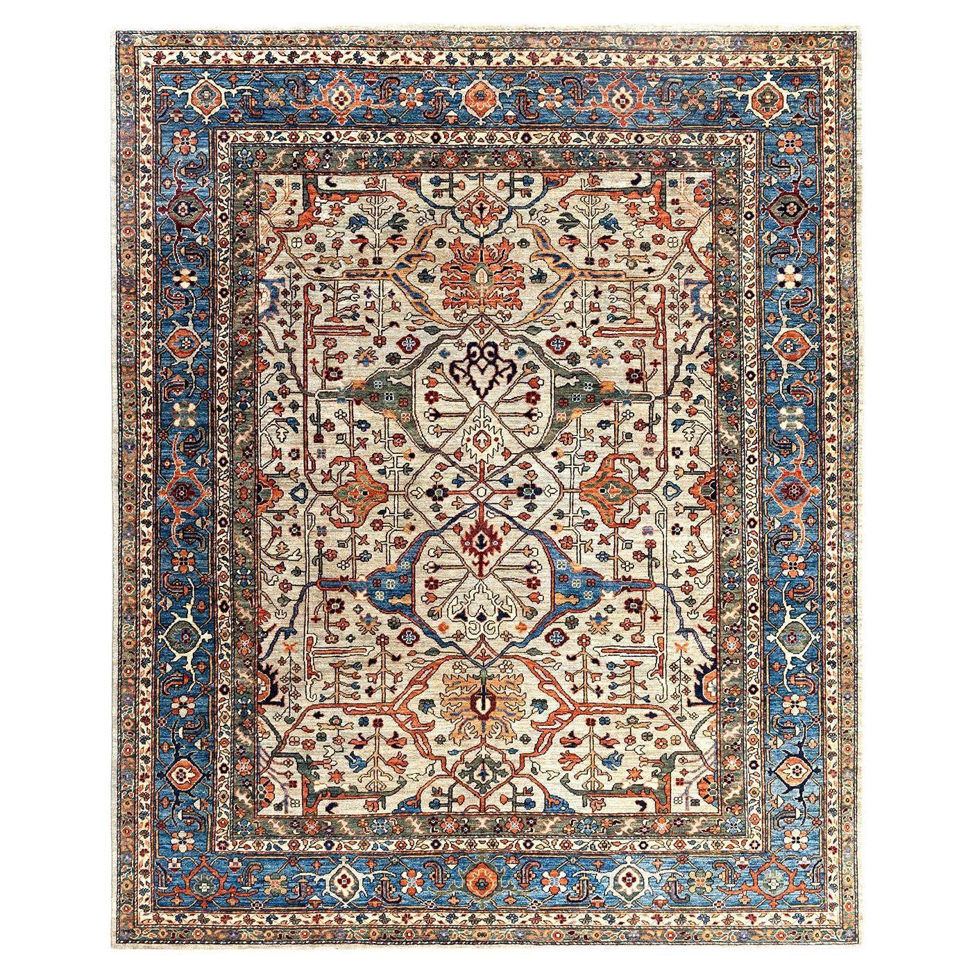Traditional Serapi Tapis de zone en laine grise nouée à la main 8' 0" x 9' 10"
