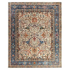 Traditional Serapi Tapis de zone en laine grise nouée à la main 8' 0" x 9' 10"