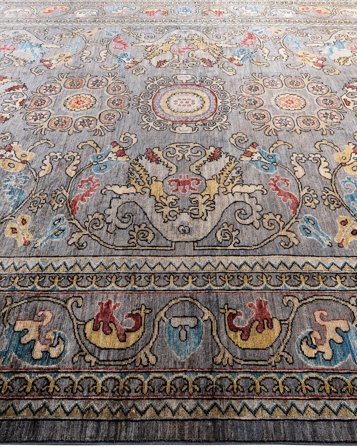 Tapis traditionnel Serapi noué à la main gris de 8' 0