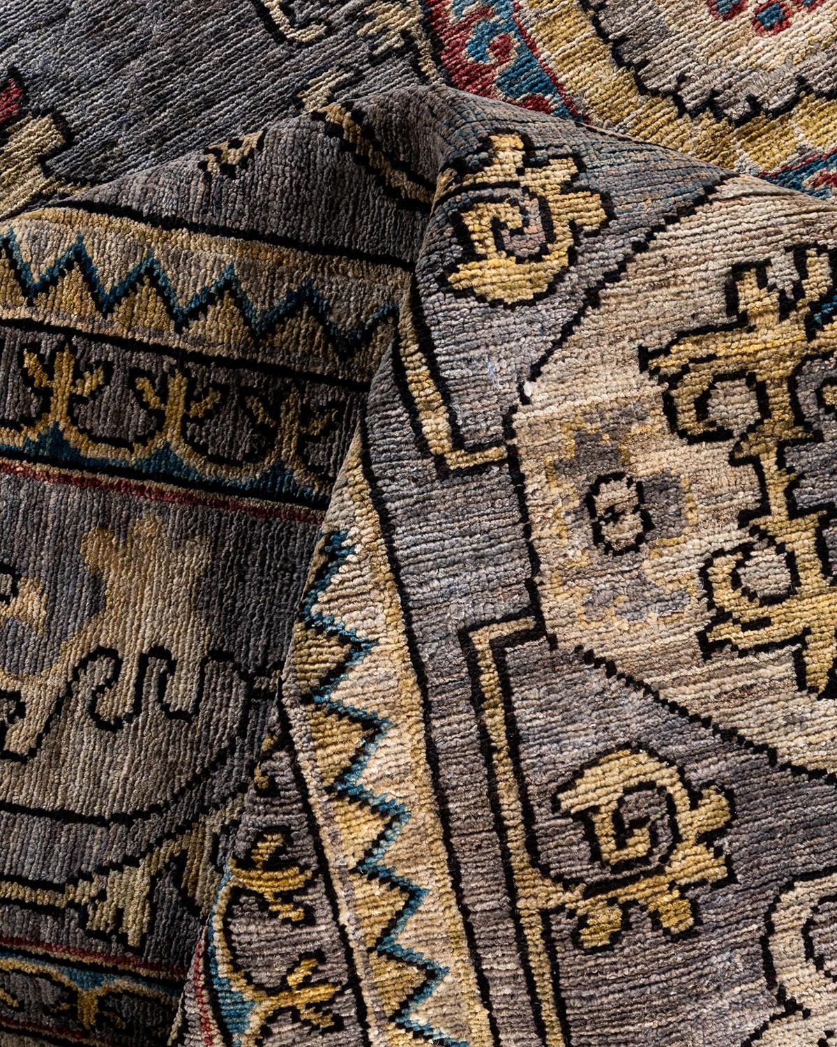 Tapis traditionnel Serapi noué à la main gris de 8' 0